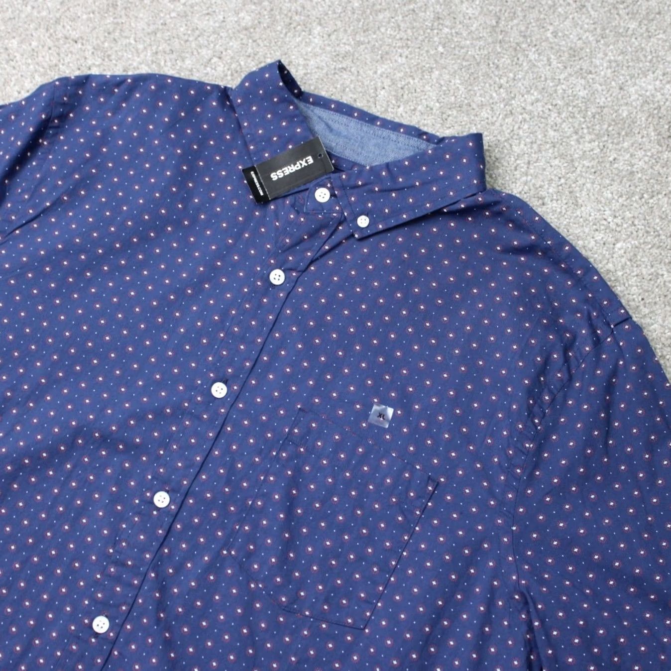 Express Express Shirt Mens XL Blue Geometric Button-Up Slim Fit Long Sleeve NWT Size US XL / EU 56 / 4 - 3 Thumbnail