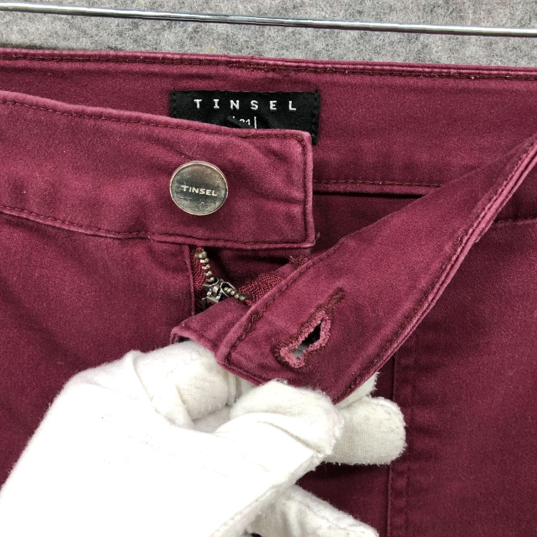 Vintage Tinsel Skinny Chino Pants Womens 31 Burgundy Red Ankle Zip Mid Rise Casual Punk Size 24" / US 00 / IT 34 - 7 Thumbnail