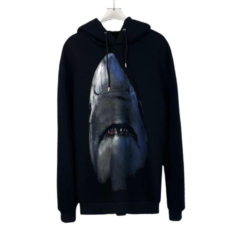 Givenchy Givenchy Black Shark Print Hooded Drawstring Sweatshirt Size US L / EU 52-54 / 3 - 1 Thumbnail