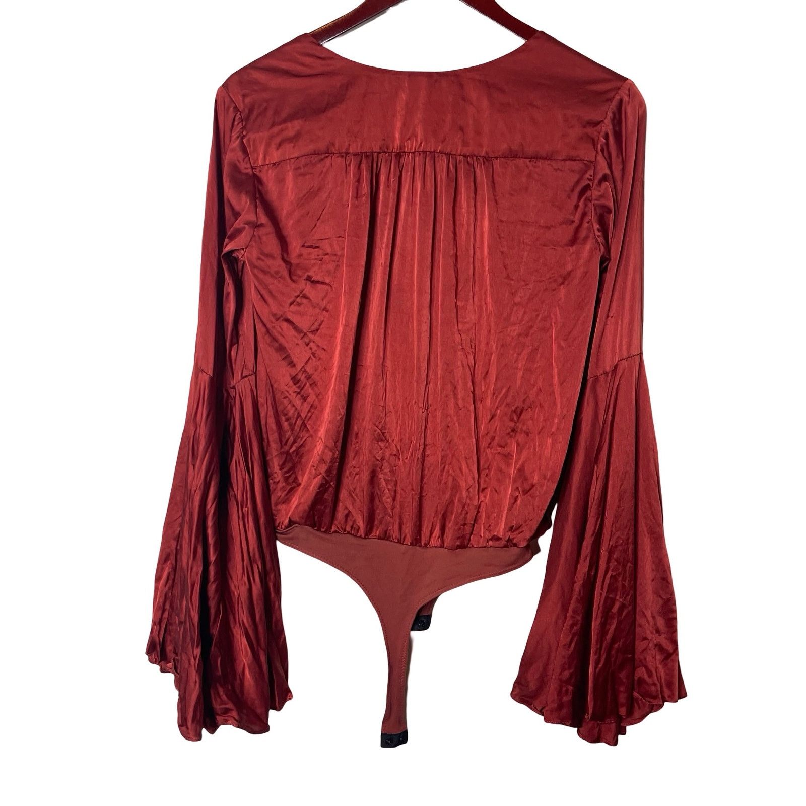 CAROLINE CONSTAS Caroline Constance extra bell sleeve silk V neck bodysuit Size S / US 4 / IT 40 - 3 Thumbnail