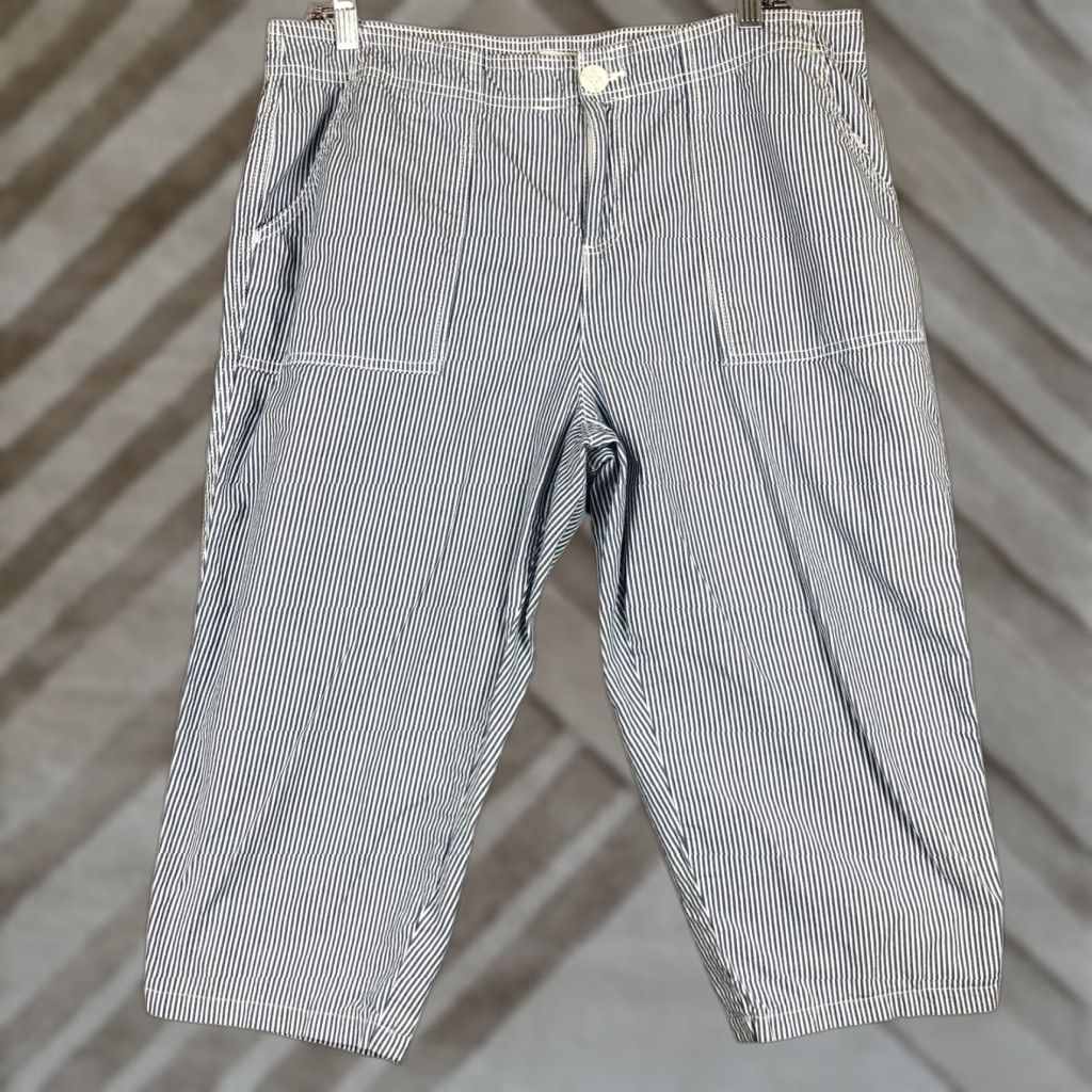 Liz Claiborne VINTAGE Liz Claiborne Womens Pants Capris Striped High Rise Stretch Cotton 12 Blue Size 34" / US 12 / IT 48 - 1 Thumbnail