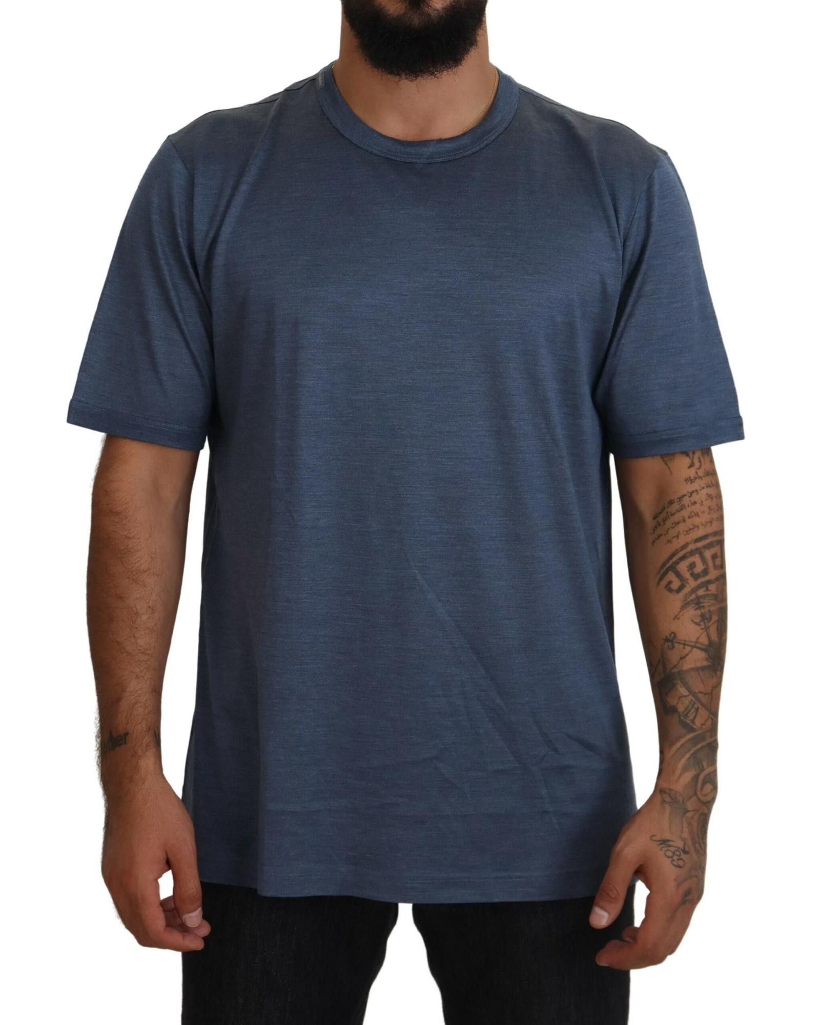 Image of Dolce Gabbana Silk Short Sleeve Crewneck T-Shirt in Blue, Men's (Size XL)