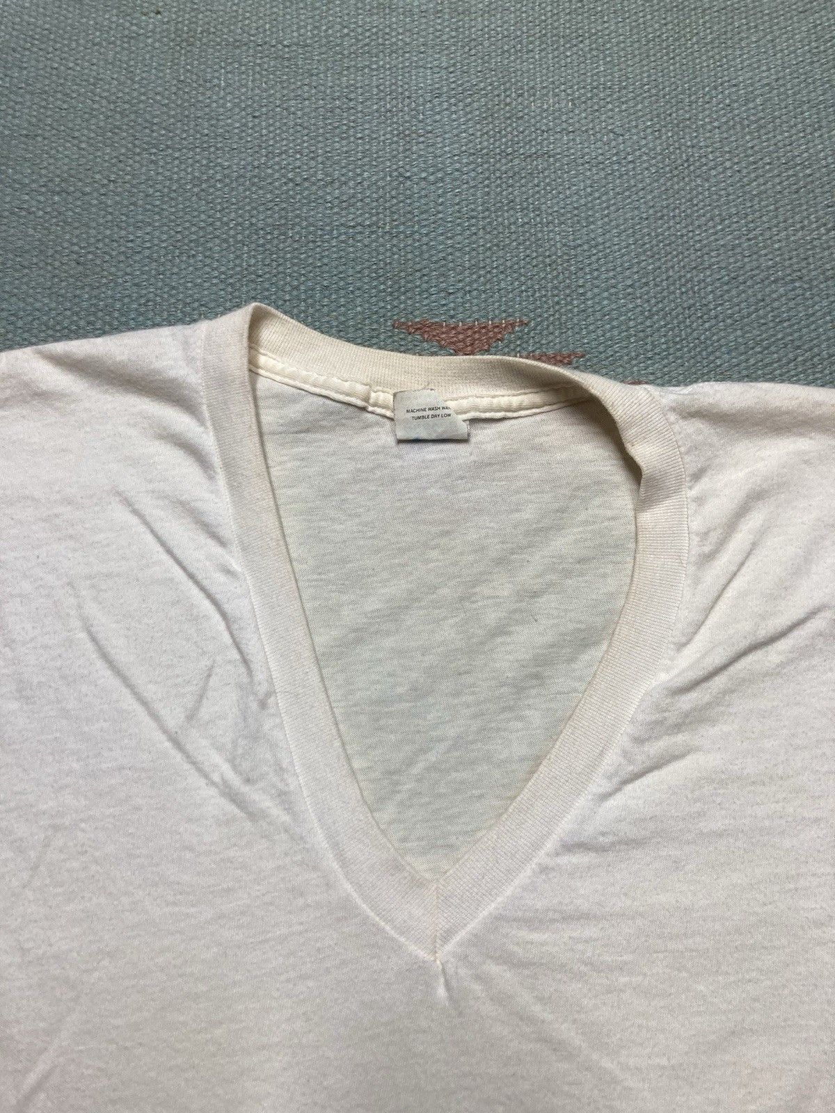 Vintage 70s blank white t shirt v neck soft cotton single stitch M Size US M / EU 48-50 / 2 - 5 Thumbnail