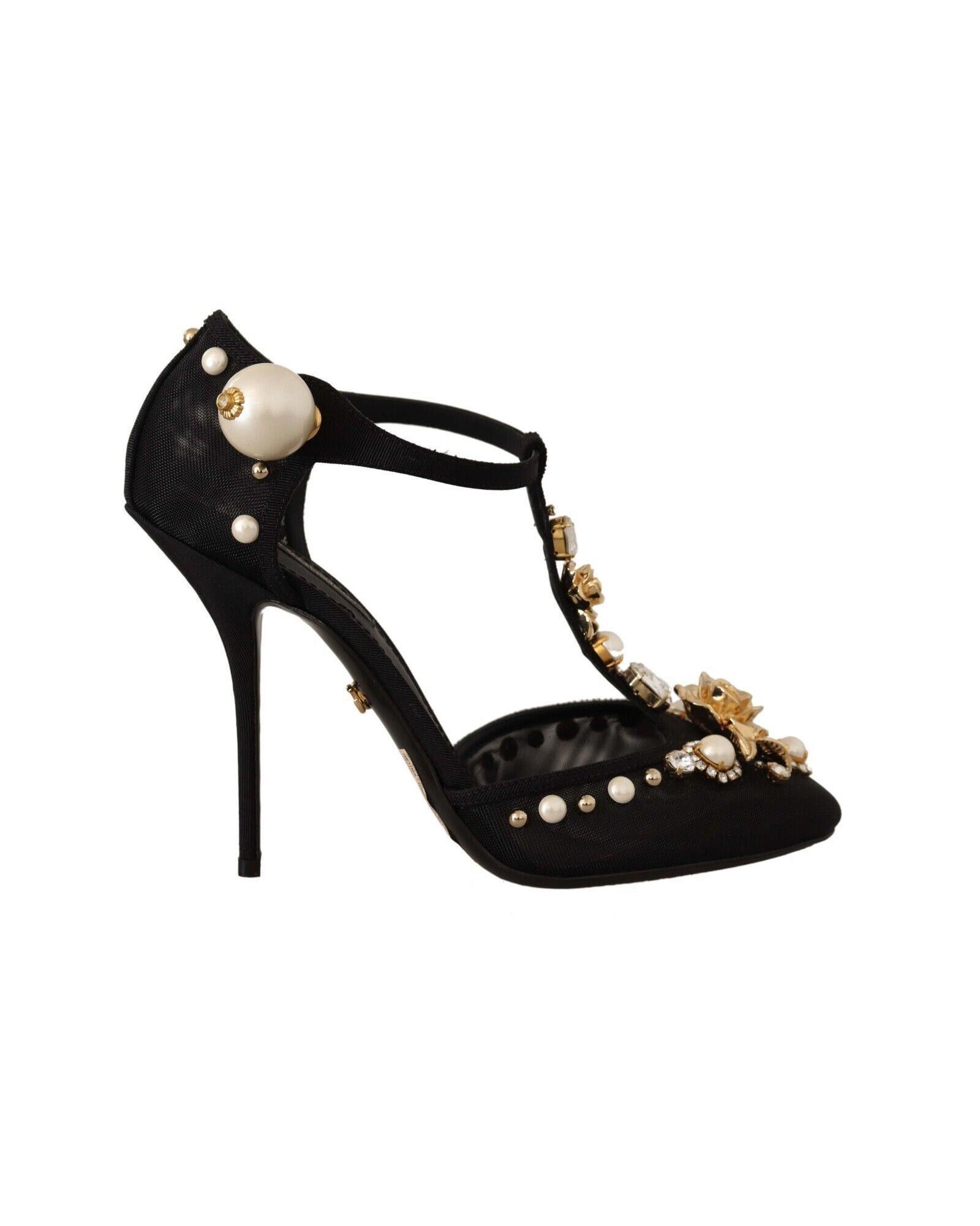image of Dolce Gabbana Faux Pearl Crystal Heel Shoes in Black, Women's (Size 9)