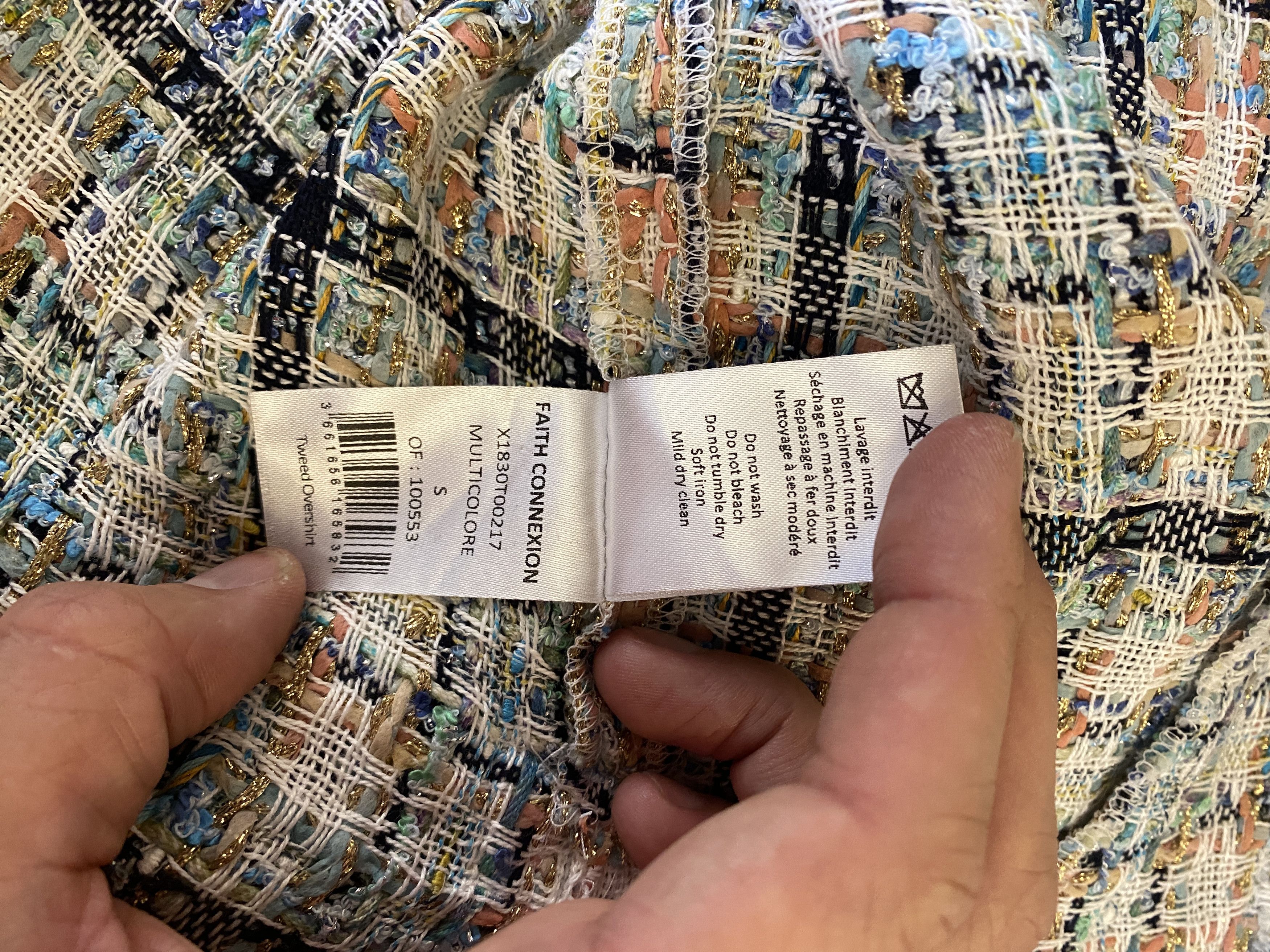 FAITH CONNEXION PLAID TWEED OVERSIZED SHIRT JACKET