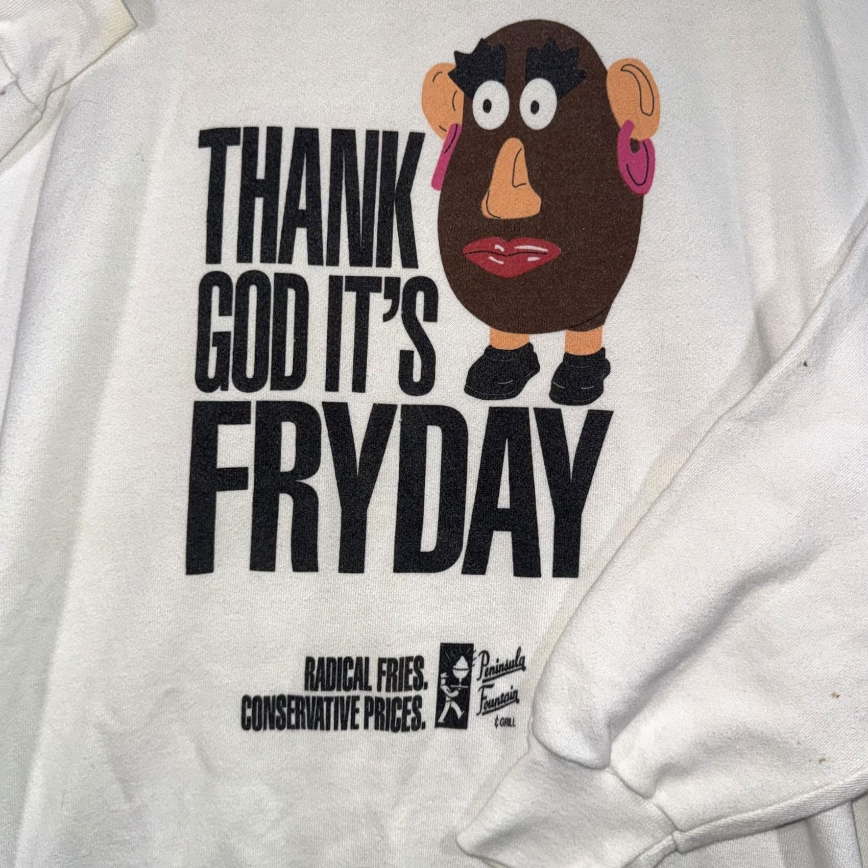 Anvil VINTAGE Anvil Sweatshirt Mens XL White Thank God Its Fryday Cartoon Graphic USA Size US XL / EU 56 / 4 - 4 Thumbnail