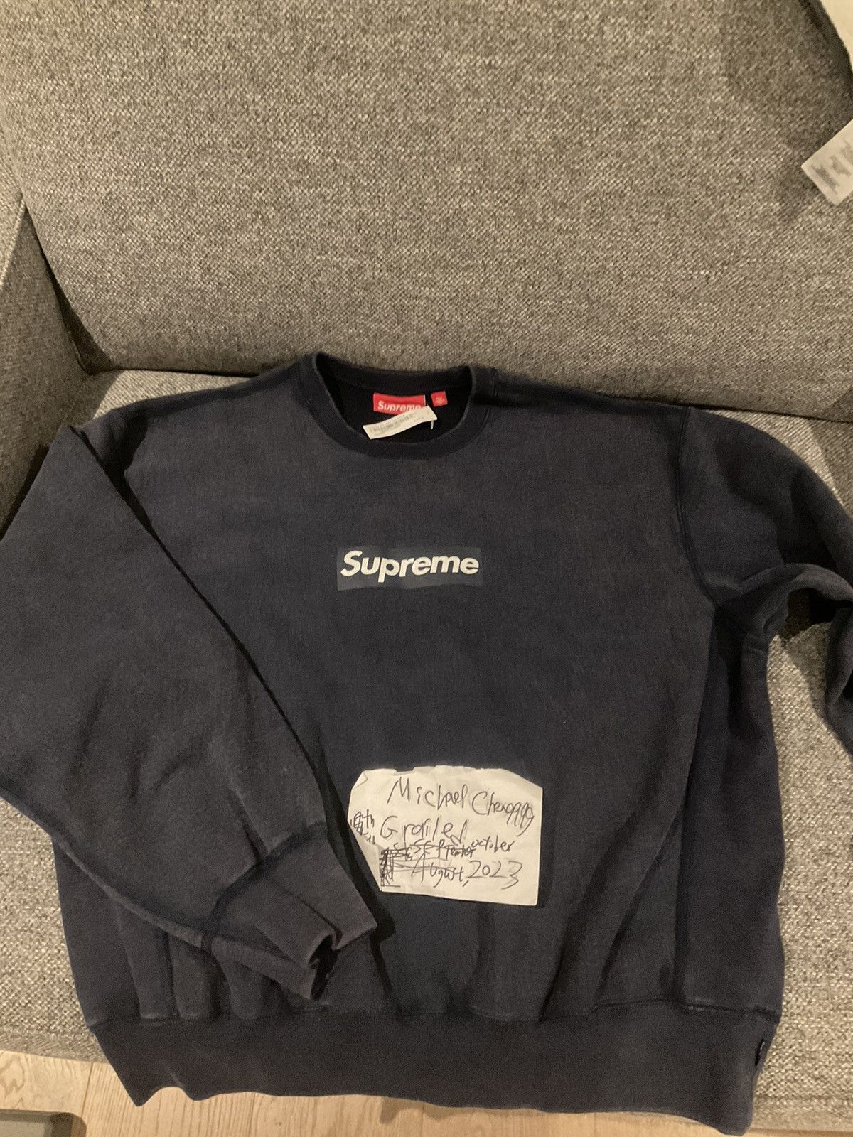 Supreme Supreme Washed box logo crewneck navy (ss25) | Grailed