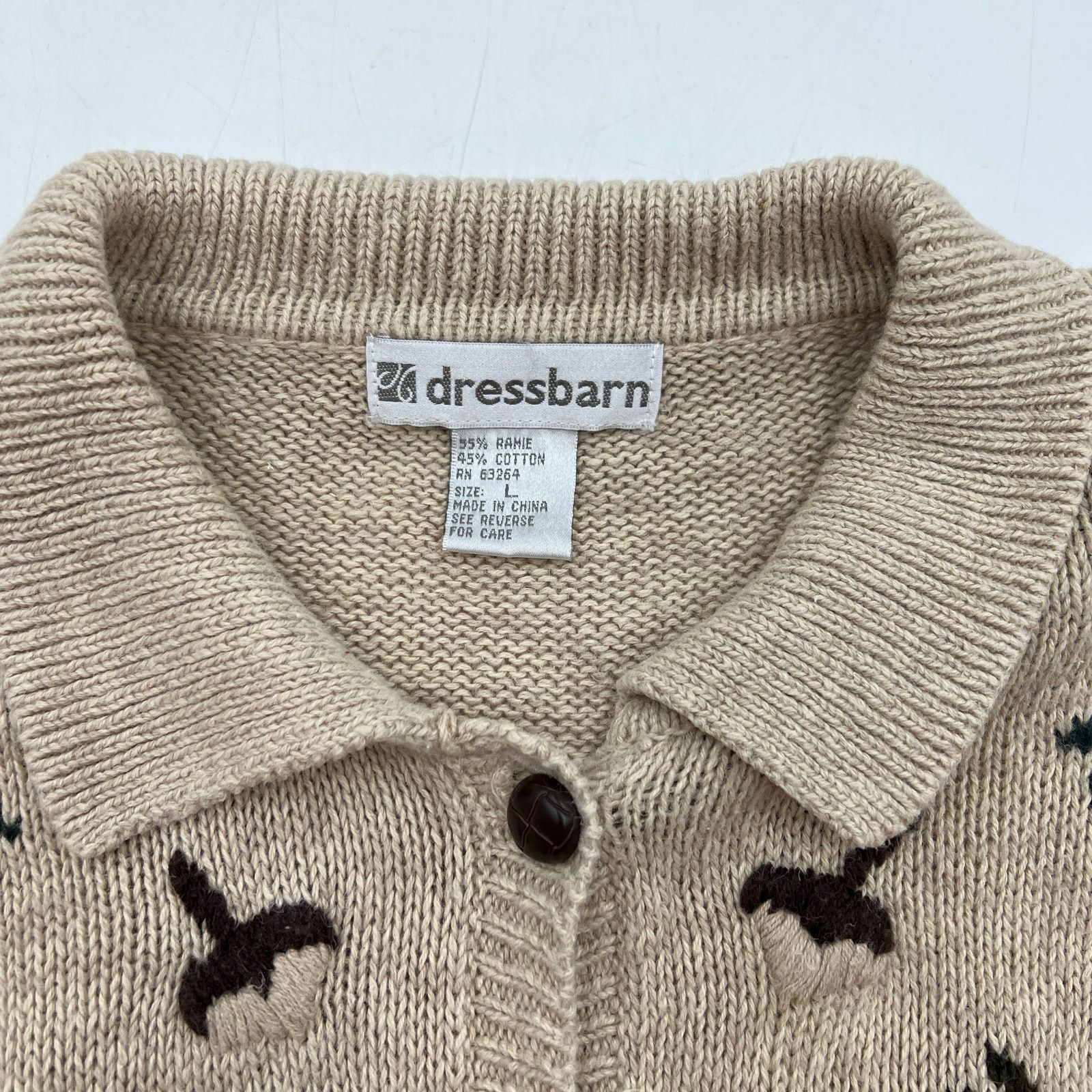 Vintage Vintage Leaf & Acorn Motif Cotton Knit Cardigan by Dressbarn Size L / US 10 / IT 46 - 3 Thumbnail