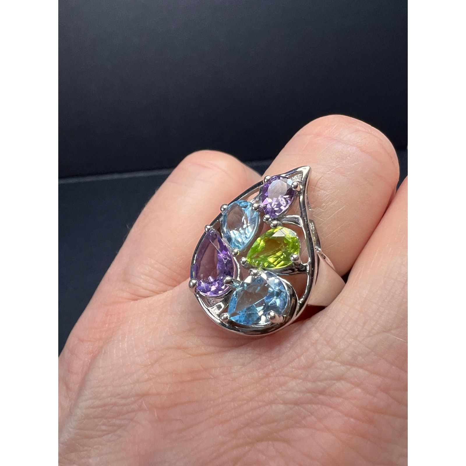 Other Vintage multi gemstone sterling silver cluster ring size 7 Size ONE SIZE - 4 Thumbnail