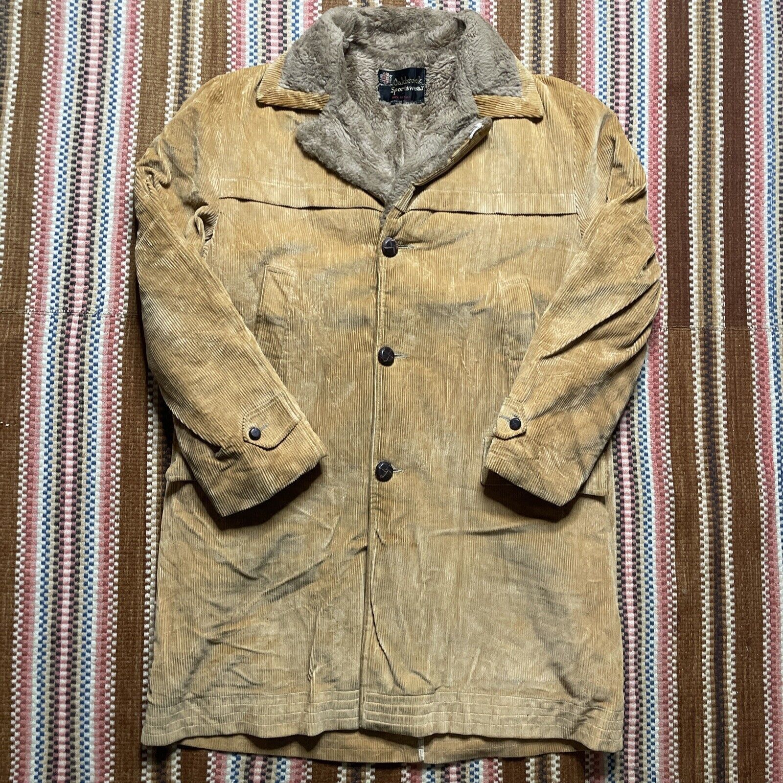 Vintage 70s Oakbrook Sportswear Corduroy Fur Lined Trench Style Coat Size XL / US 12-14 / IT 48-50 - 1 Thumbnail
