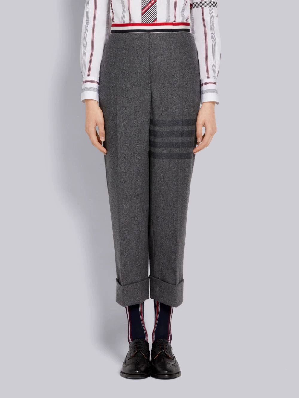 Thom Browne Thom Browne Deep Gray Four-Bar Wool High-Waisted Trousers Size 26" / US 2 / IT 38 - 6 Thumbnail