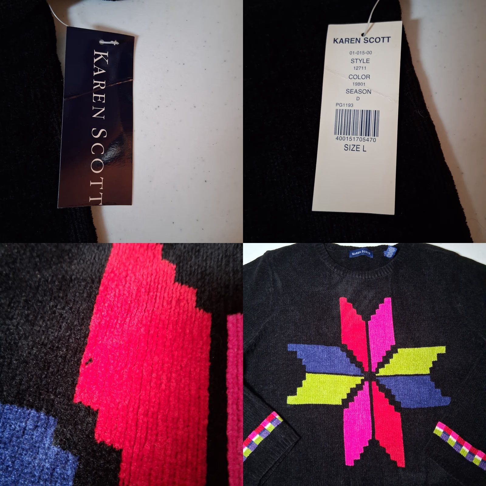 Vintage VINTAGE Karen Scott Sweater Black Quilt Star Knit Pullover NOS Y2K New St Size L / US 10 / IT 46 - 8 Thumbnail