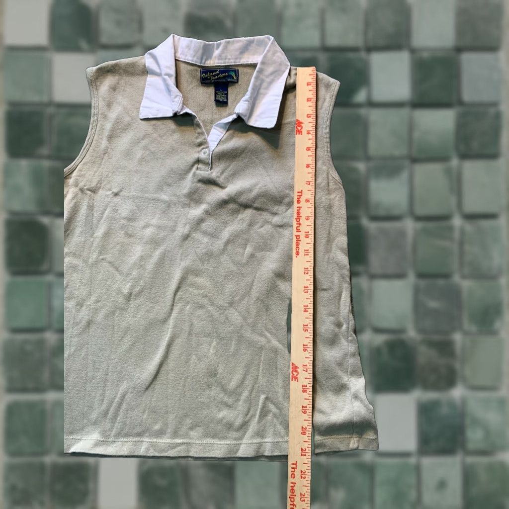 Vintage Island Traders Shirt Sleeveless Large L Collar Cotton Women's Beige Casual T-Shirt 100% Cotton Aloha Summer Vintage No Size L / US 10 / IT 46 - 1 Thumbnail
