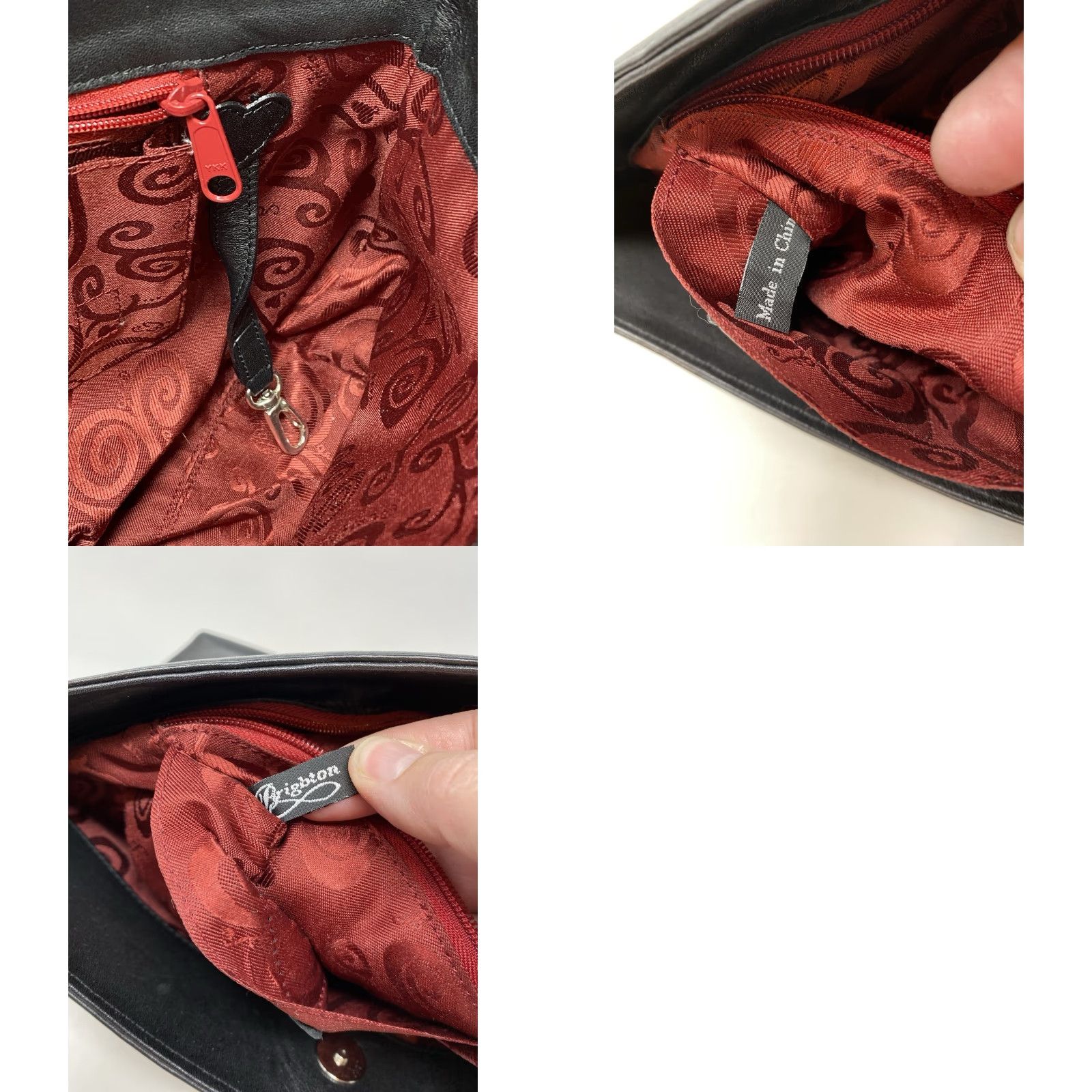 Brighton BRIGHTON Shoulder Bag Purse Black Croc Embossed Leather Silver Heart Charm Lining Red Size ONE SIZE - 9 Thumbnail