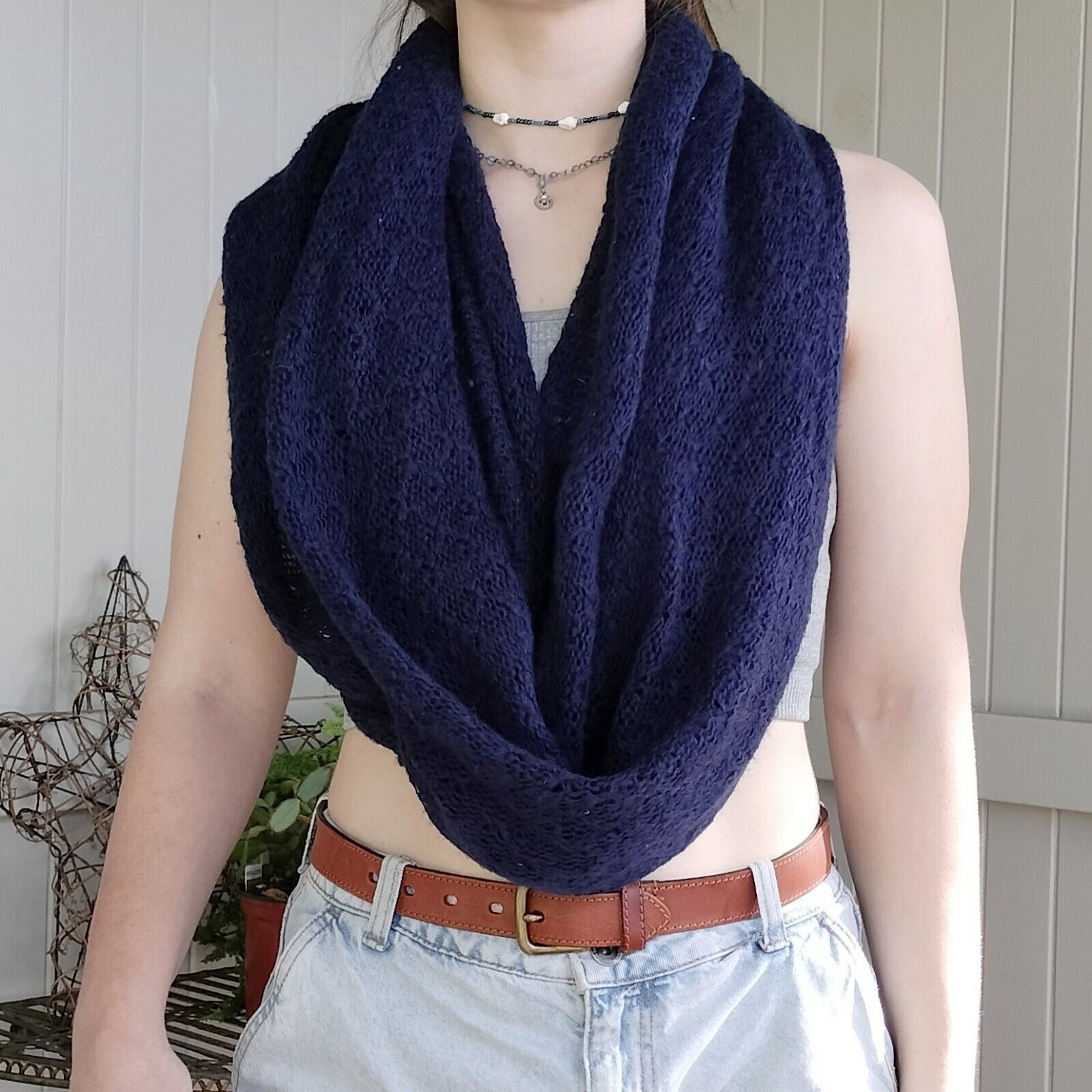 Designer Infinity Scarf One Size Knit Crochet Lace Stitch Shawl Size ONE SIZE - 1 Thumbnail