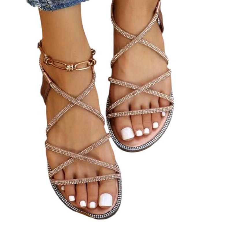 Other NEW Gold Rhinestone Sparkly Sandals Cross Strap Elastic Sz 9 Size US 9 / IT 39 - 4 Thumbnail