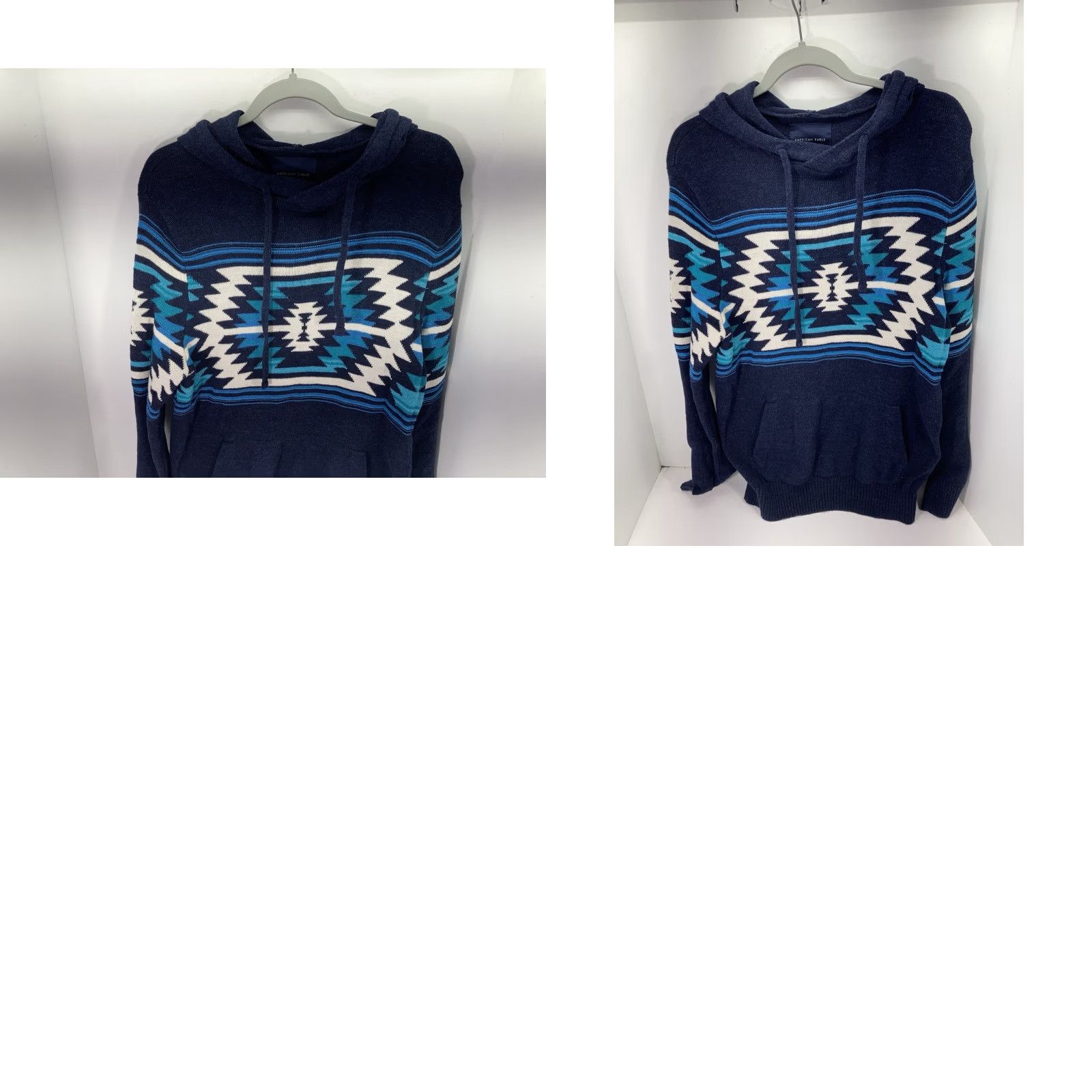 American Eagle Outfitters American Eagle Aztec Hoodie Sweater Men M Blue Long Sleeve Cotton Pullover Size US M / EU 48-50 / 2 - 9 Thumbnail