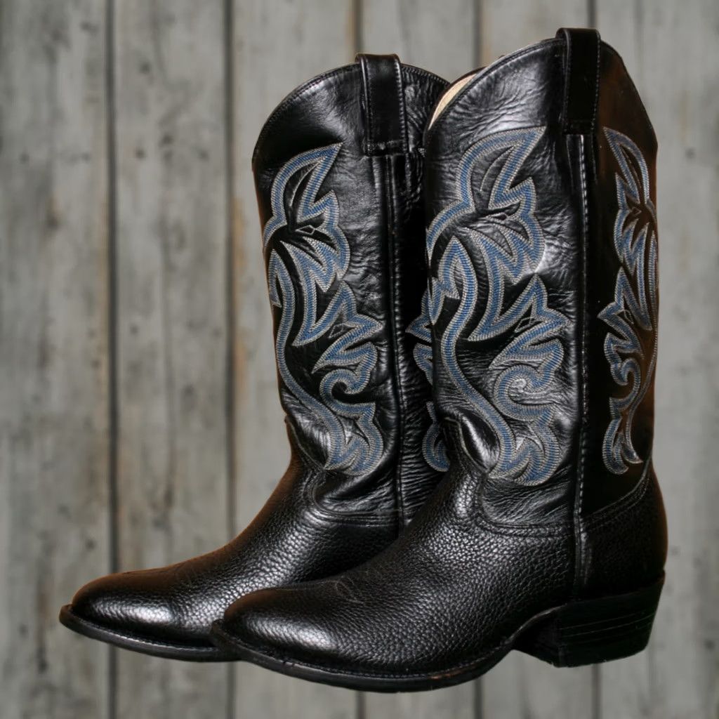 Vintage VINTAGE Cowtown Western Boots Leather Black EE Mens 7.5 SZ 7.5 Re-Soled Cowboy Boots US Made Cowboys Size US 8 / EU 41 - 1 Thumbnail