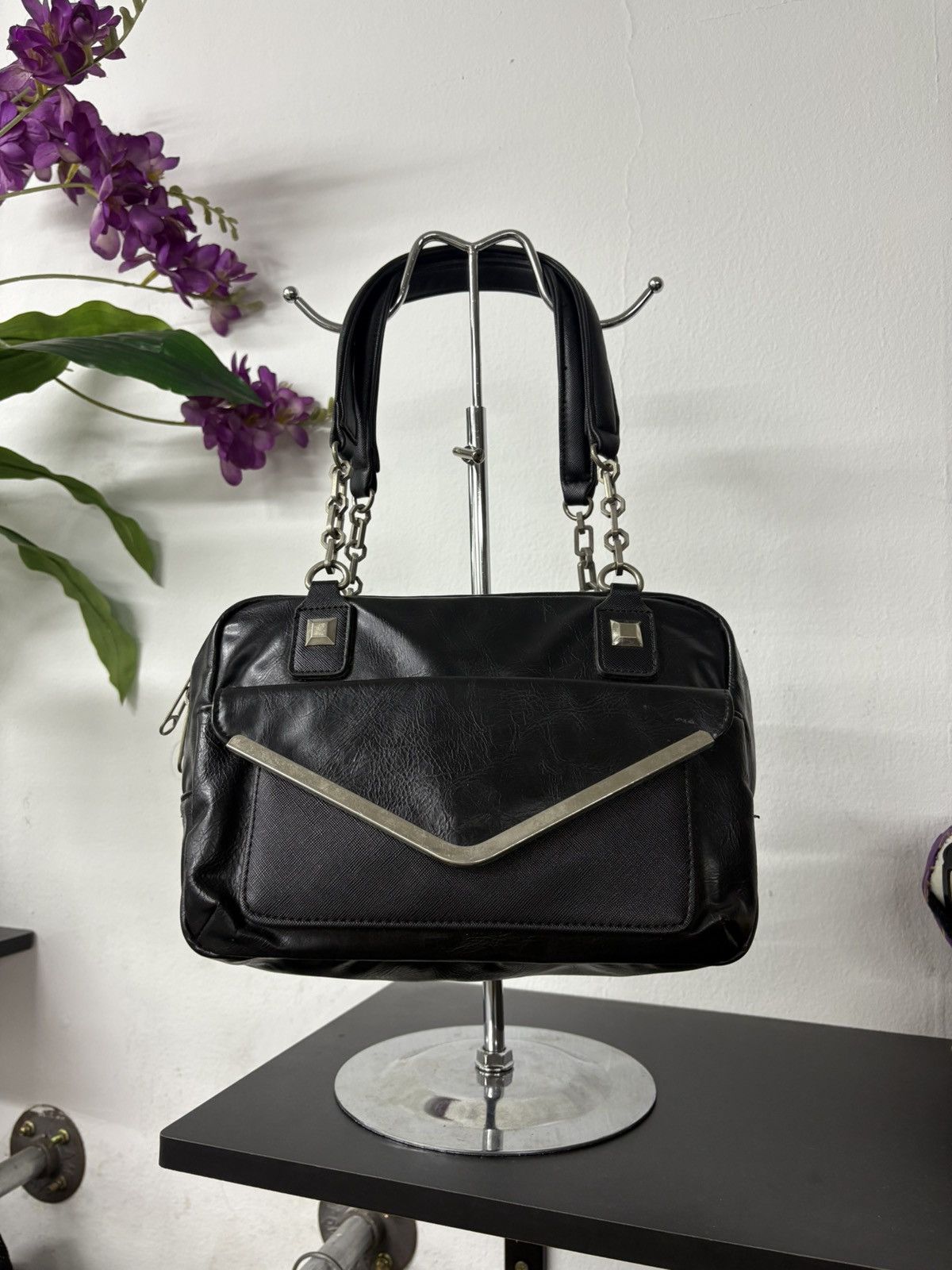 14th Addiction Mademoiselle Stud Y2k Chain Bag Real Leather Enamel Black Size ONE SIZE - 3 Thumbnail