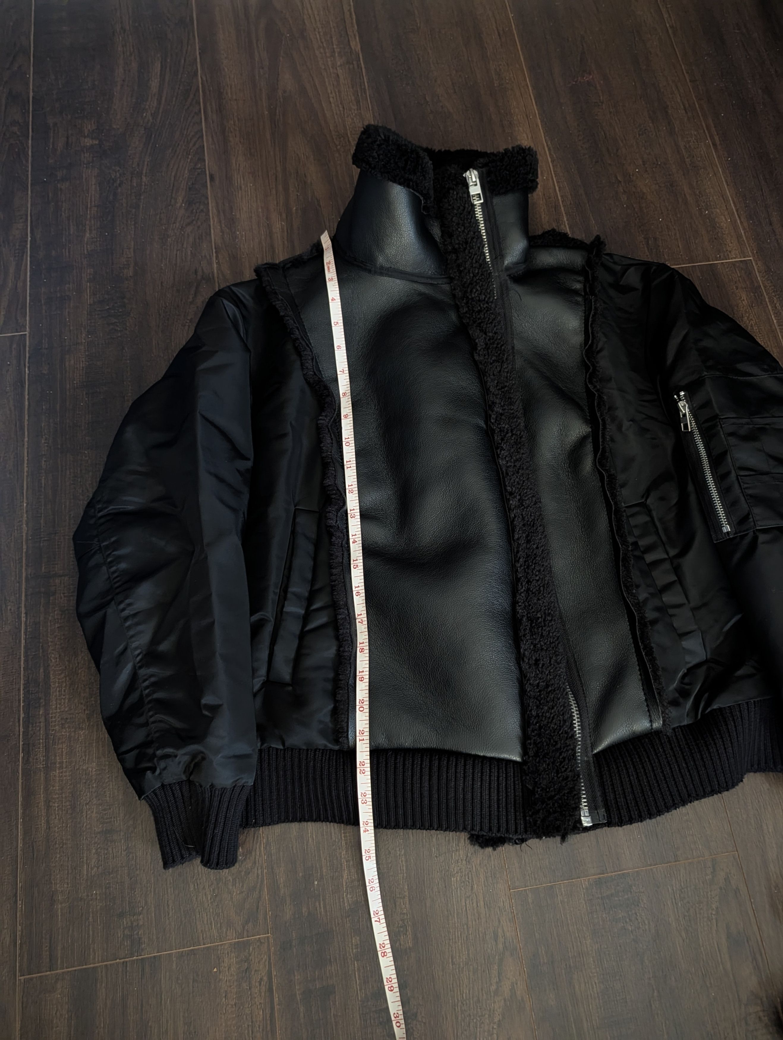Jason Wu Black vegan leather shearling fur aviator bomber jacket Size L / US 10 / IT 46 - 19 Thumbnail
