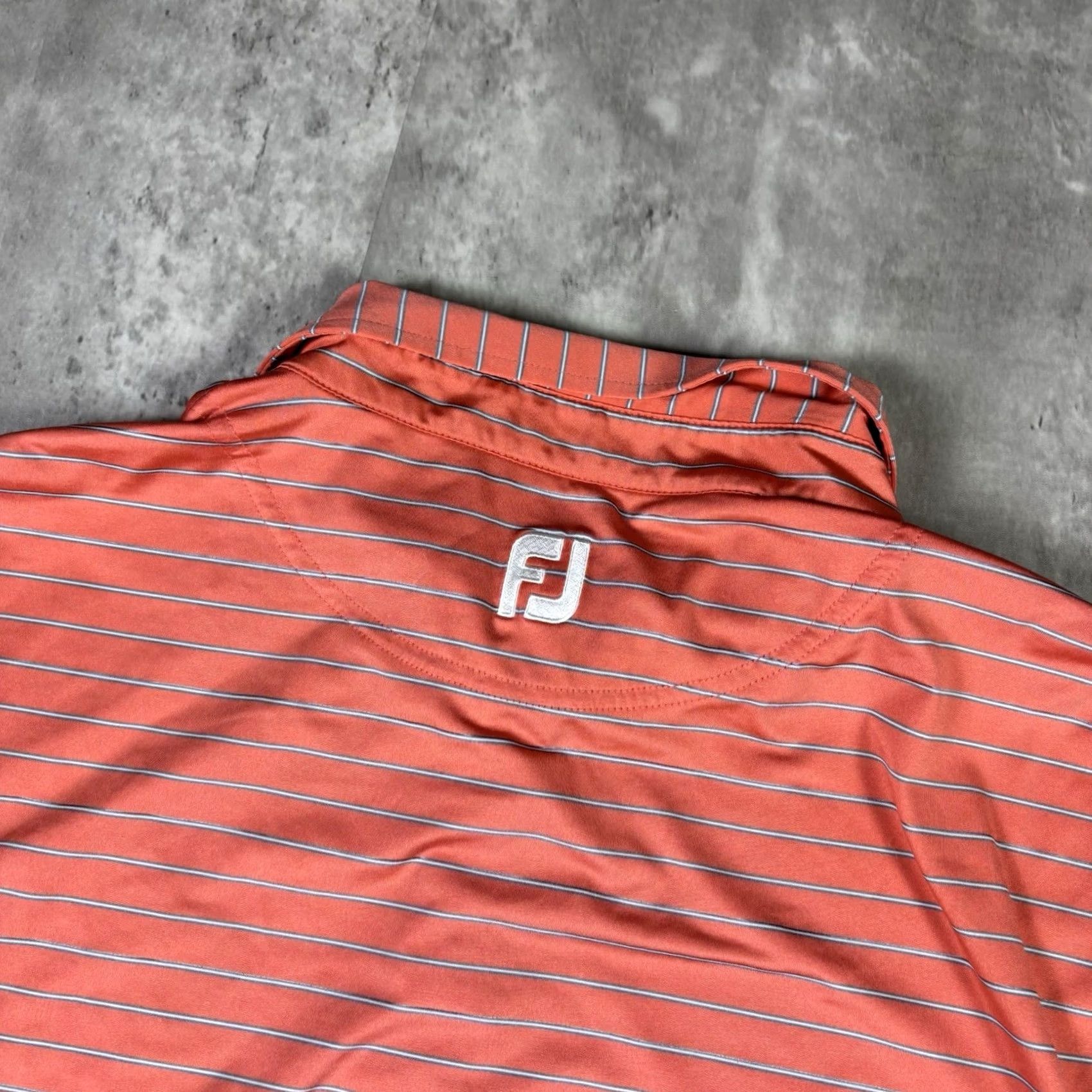 Vintage FJ Polo Shirt Mens L Orange Striped Collared Dri Fit Golf Shirt Vintage No Dunes West Size US L / EU 52-54 / 3 - 8 Thumbnail