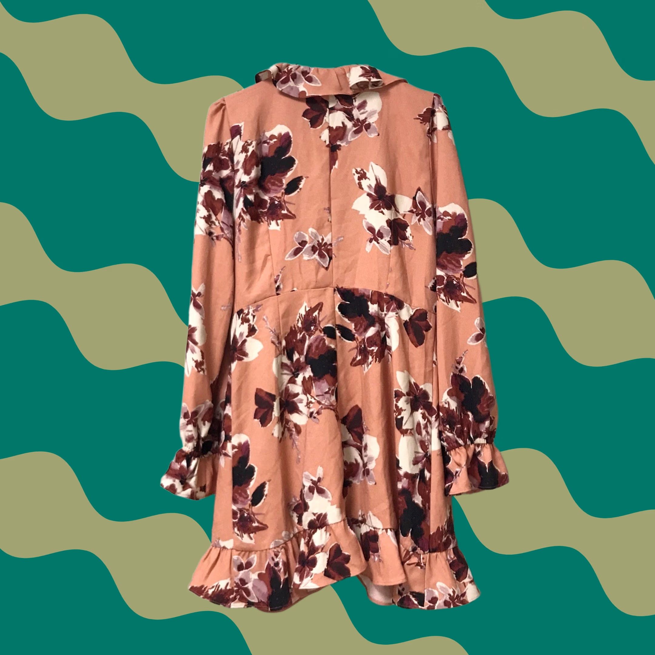 Vintage Honey Punch Women Salmon Hibiscus Floral Ruffled Tie Waist Duster Cardigan L Size L / US 10 / IT 46 - 1 Thumbnail