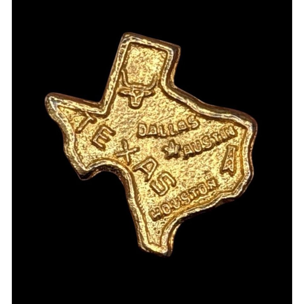 Other Texas-Shaped Gold-Tone Metal Pin With Cities & Bull Design 1 Size ONE SIZE - 1 Thumbnail