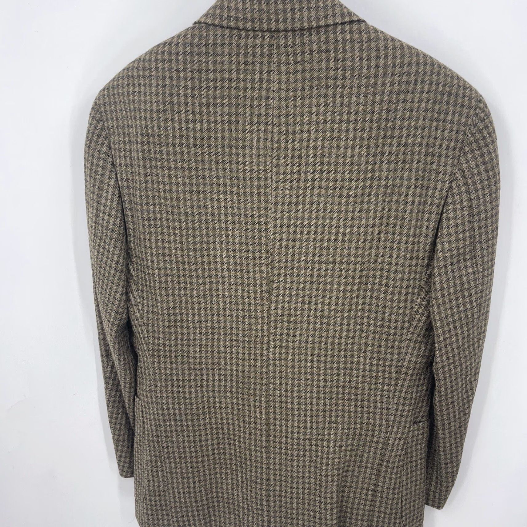 Nordstrom VINTAGE Mickey Spatz Men's Wool Blazer Jacket Single-Breasted 3-Button Houndstooth Beige Casual Business 1980s Mens Size 40R - 6 Thumbnail