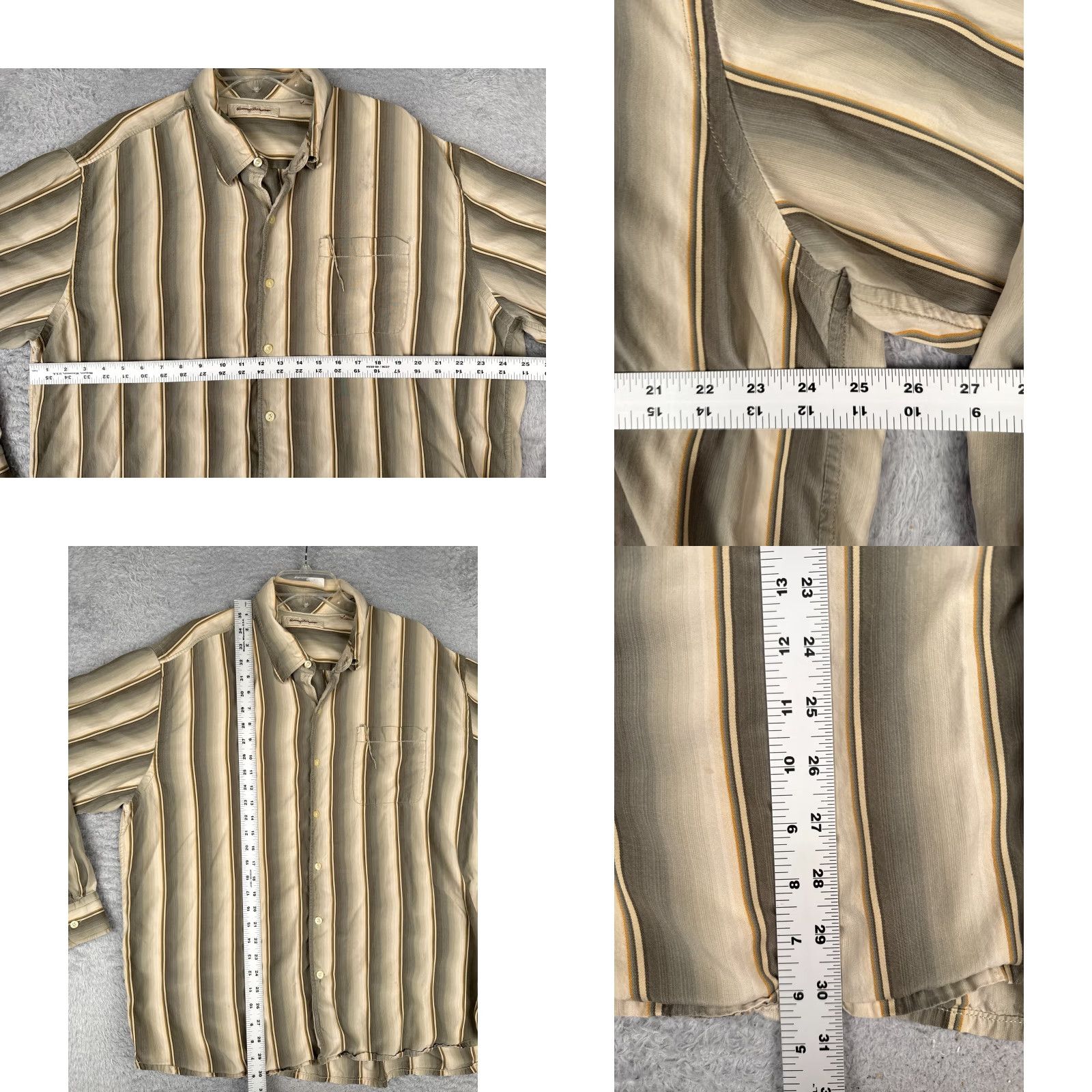 Tommy Bahama Tommy Bahama Shirt Men 2XL Gray Yellow Vertical Stripe Silk Blend Button Up Size US XXL / EU 58 / 5 - 8 Thumbnail