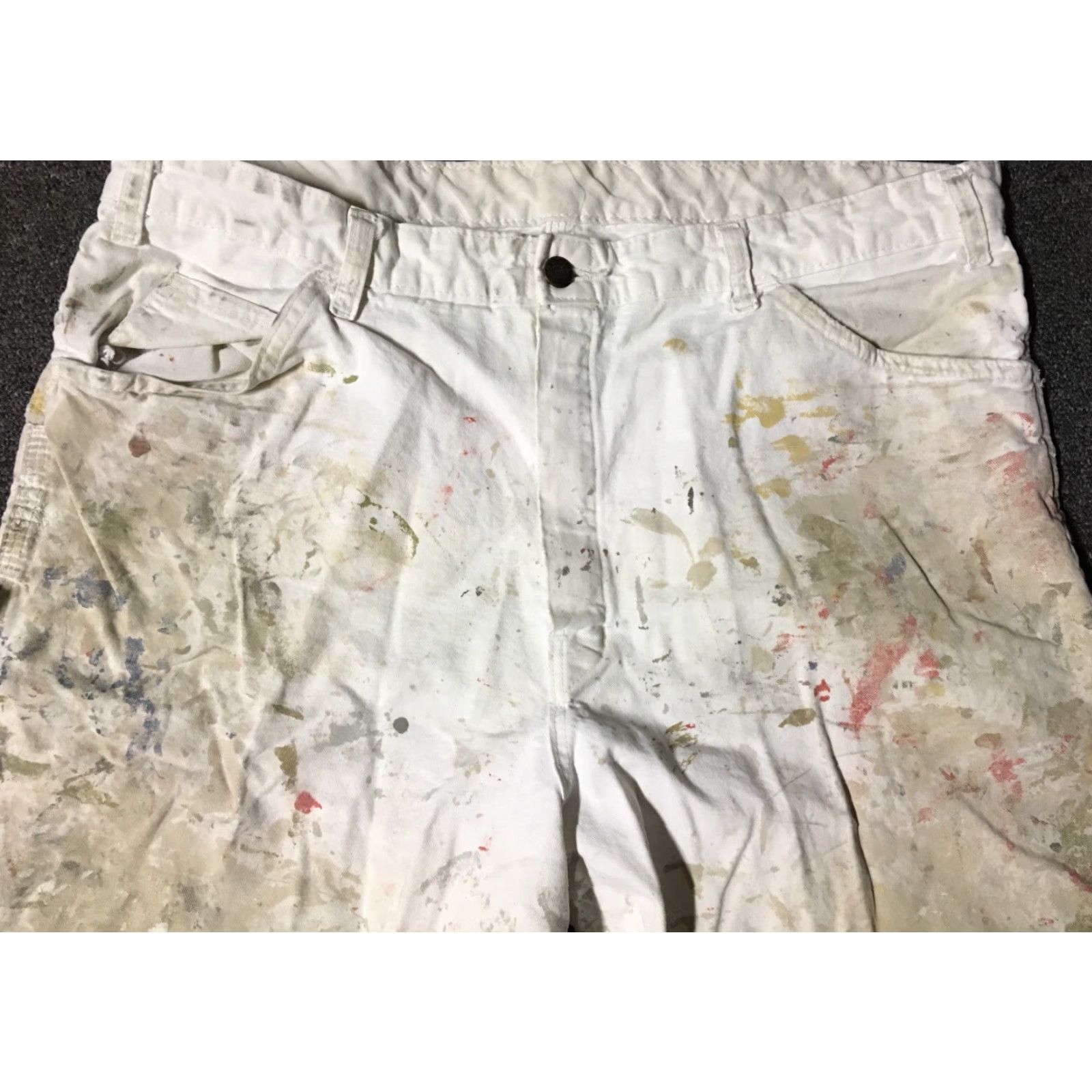 Dickies VINTAGE Dickies Thrashed Faded Distress Paint Pants 38 White Men Pants 90s Grunge Biker Punk Work Cargo Jeans/Dungaree Style Mens Size US 38 / EU 54 - 7 Thumbnail