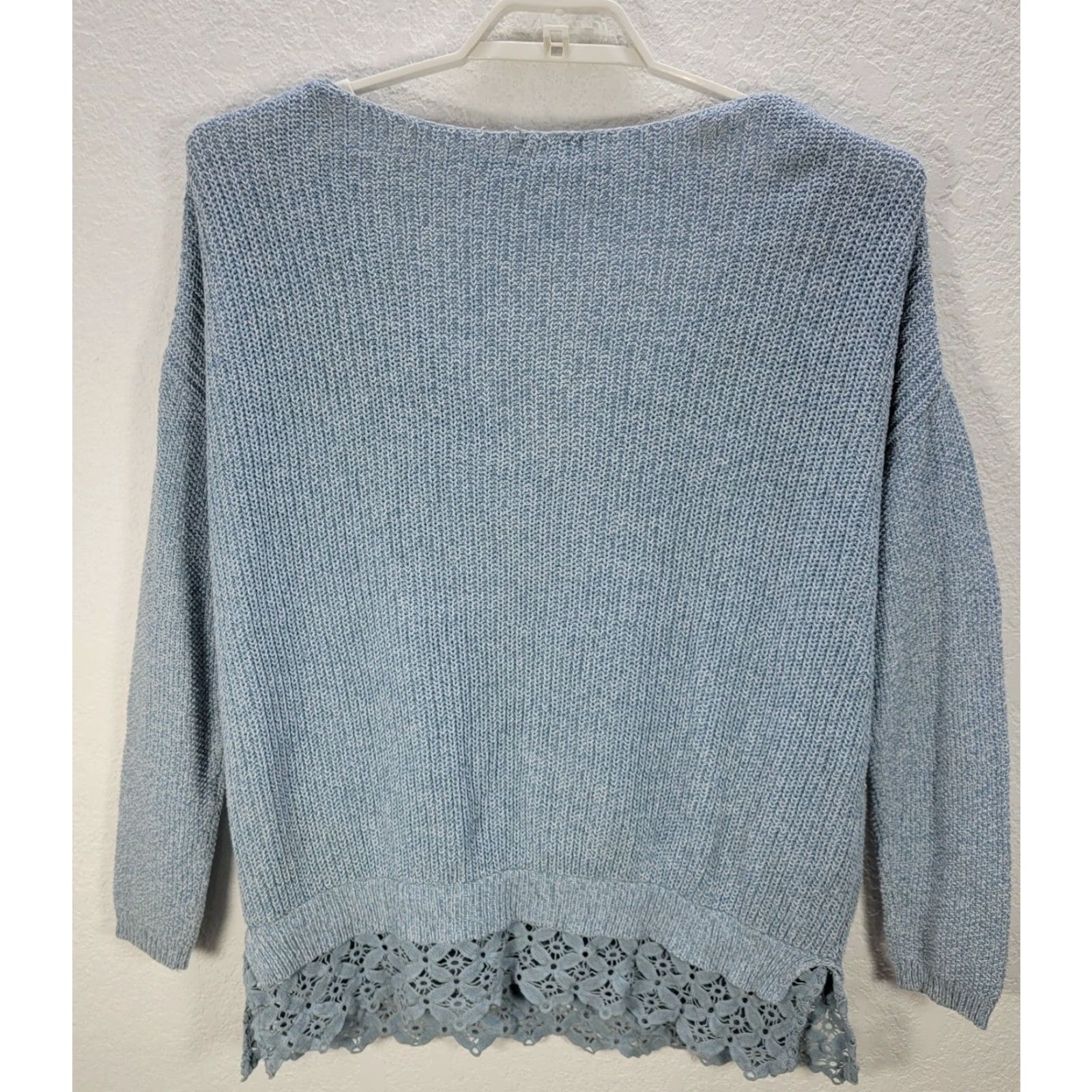 Vintage Kimchi Blue Women's Dropped Shoulder Oversized Blue Sweater Knitted Lace Sz S Knit Style Pullover V-Neck Size S / US 4 / IT 40 - 4 Thumbnail