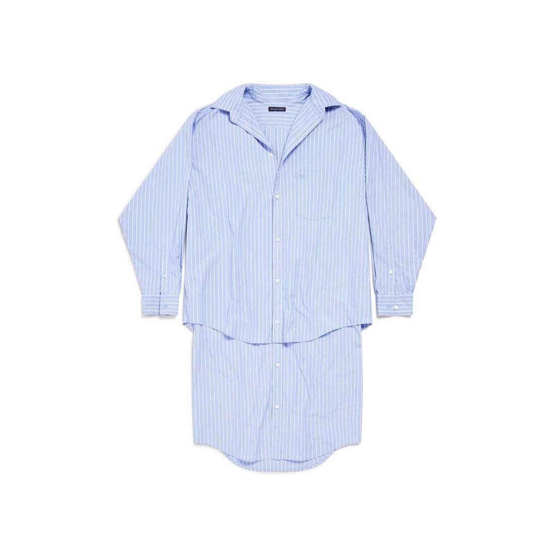 Balenciaga oc11z0825 BB Classic Layered Shirt Dress in Light Blue/White Size S / US 4 / IT 40 - 1 Thumbnail