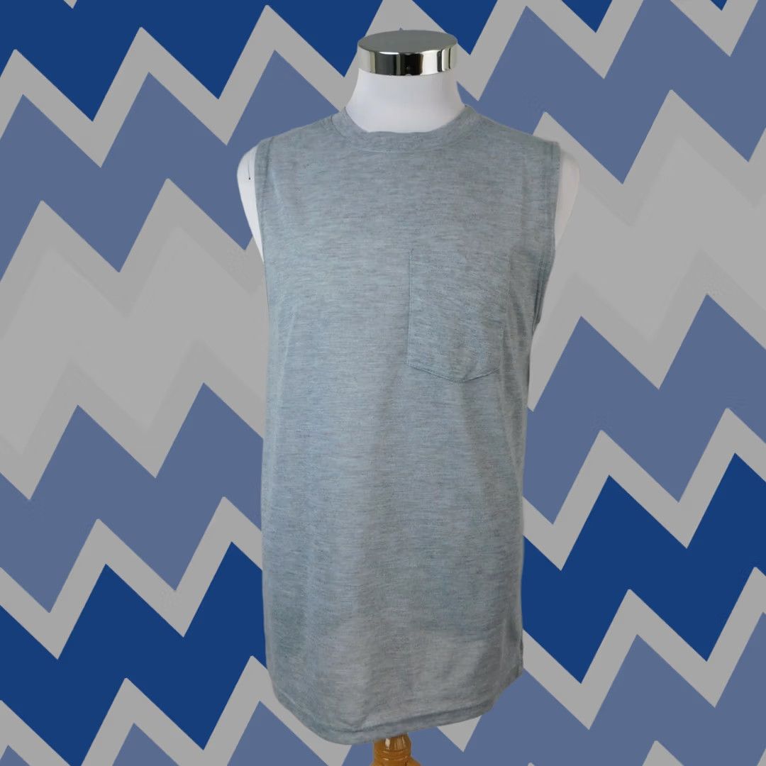 Vintage Open Trails Men's Pocket Muscle Tank Shirt Gray Medium Cotton Blend Size US M / EU 48-50 / 2 - 1 Thumbnail