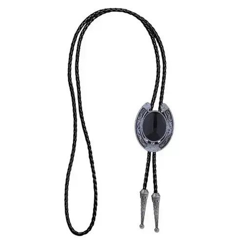 Other Western Horseshoe Black Agate Leather Rope bolo tie Size ONE SIZE - 3 Thumbnail