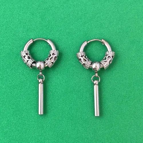 Designer × Jewelry 925 Silver Plated Circle Bar Dangle Drop Earrings for Men Size ONE SIZE - 1 Thumbnail
