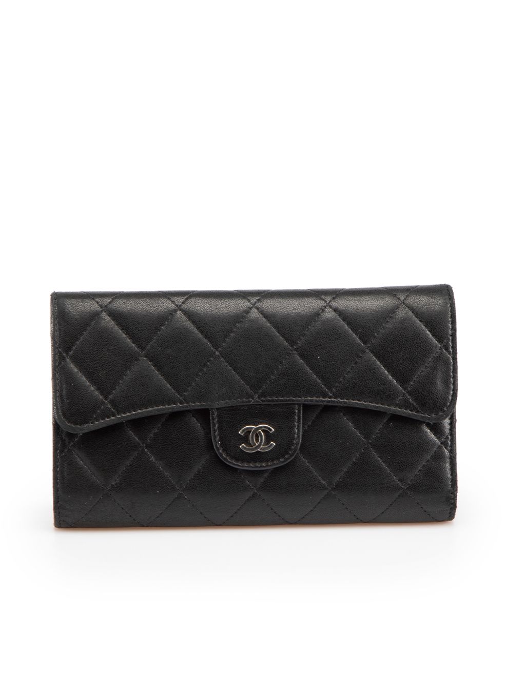 Chanel Black Lambskin Quilted Large Flap Wallet