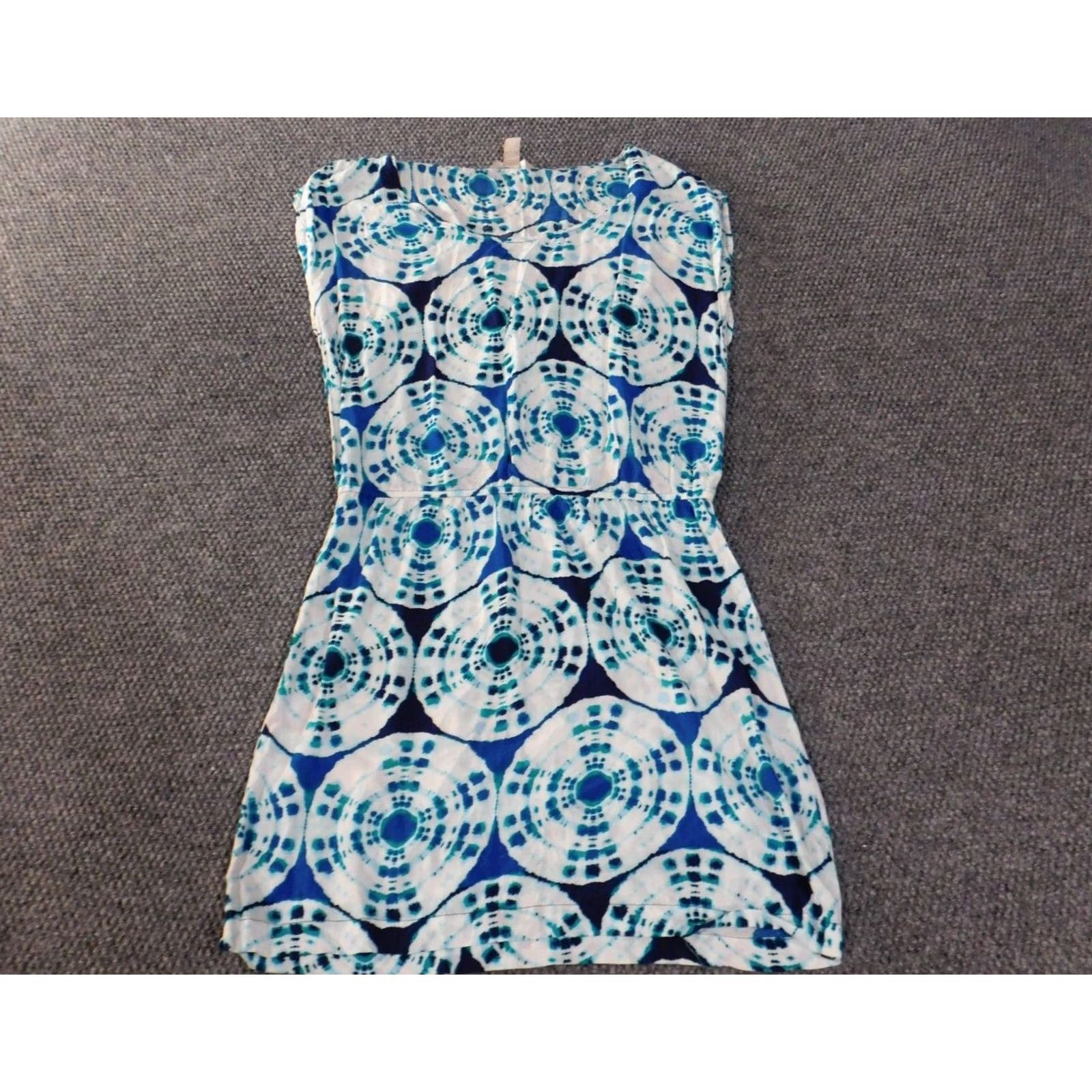 Banana Republic Banana Republic Dress A-Line Blue Womens L Sleeveless Geometric Mock Neck Knee Length Stretch Knit Polyester Spandex Casual Summer Womens Size L / US 10 / IT 46 - 2 Thumbnail