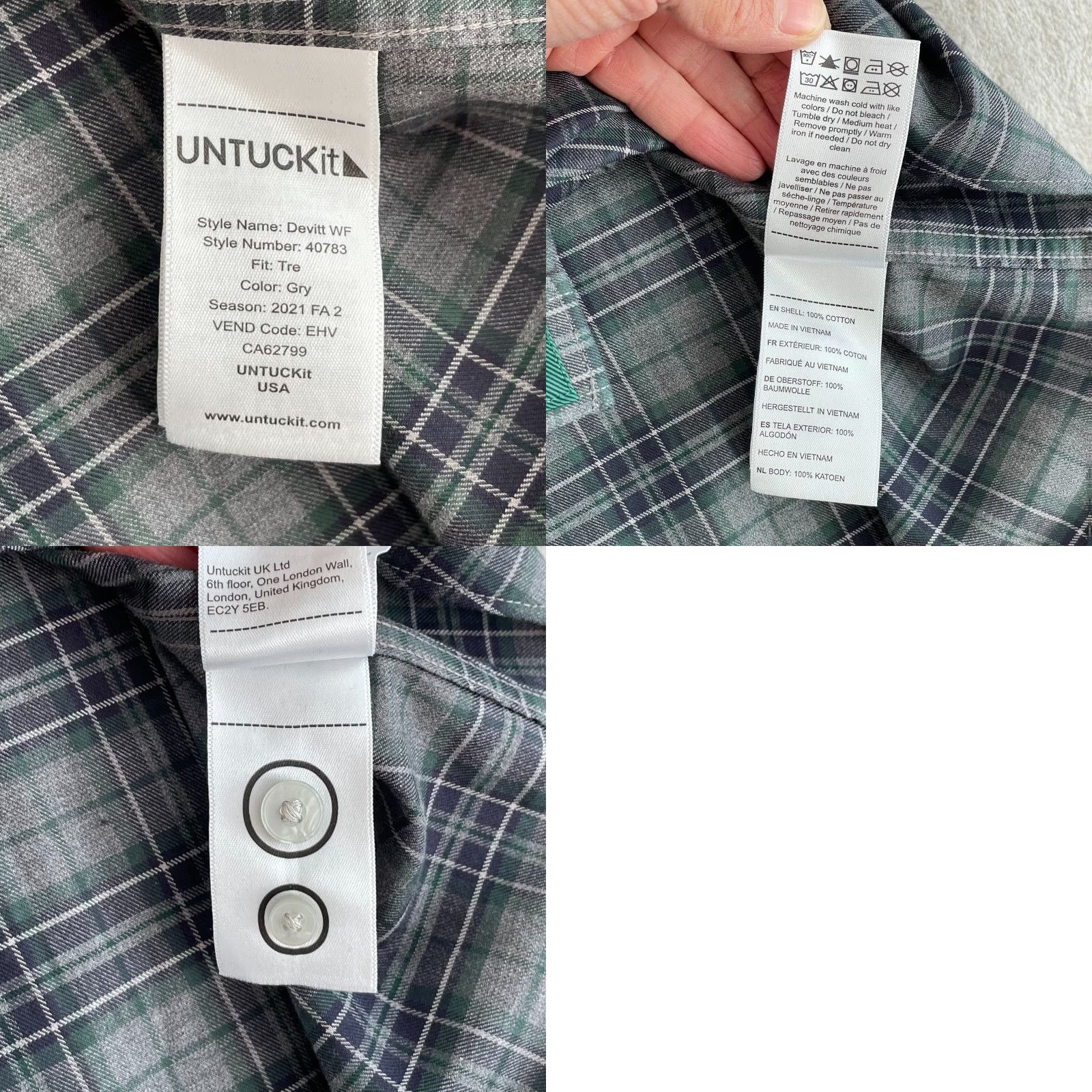 UNTUCKit UNTUCKit Devitt Shirt Men 3XLT Tall Gray Plaid Wrinkle Free Long Sleeve NWOT Size US XXL / EU 58 / 5 - 8 Thumbnail
