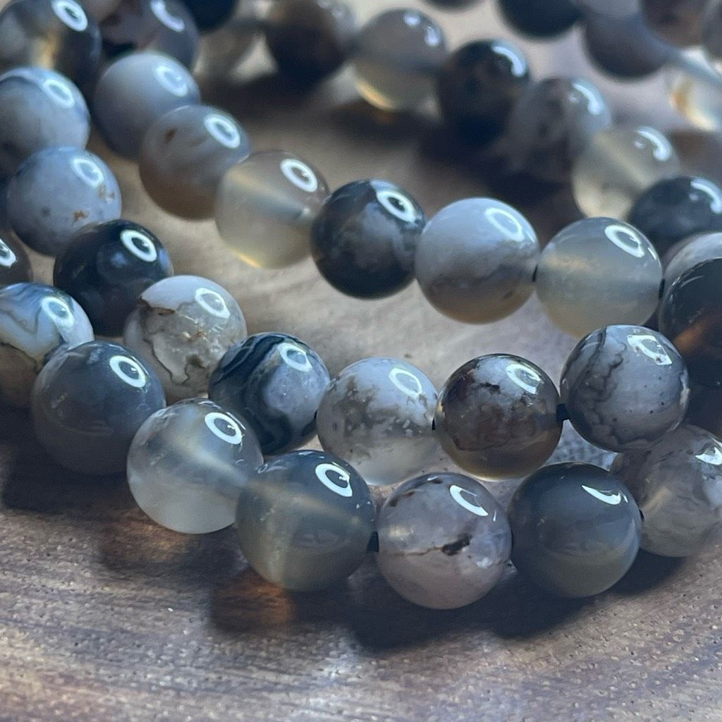 Other Black Flower Agate stretch beaded bracelet 7” crystal healing beads 8mm ONE NEW Size ONE SIZE - 5 Thumbnail