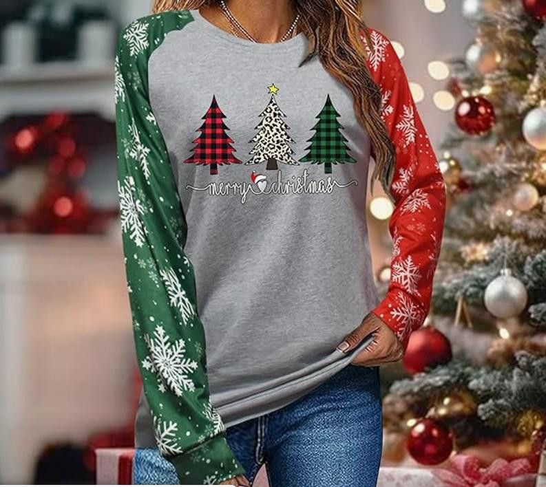 NBDN Nobrandedon Women's SIZE LARGE long-sleeve Merry Christmas Printed Shirt Size L / US 10 / IT 46 - 2 Thumbnail