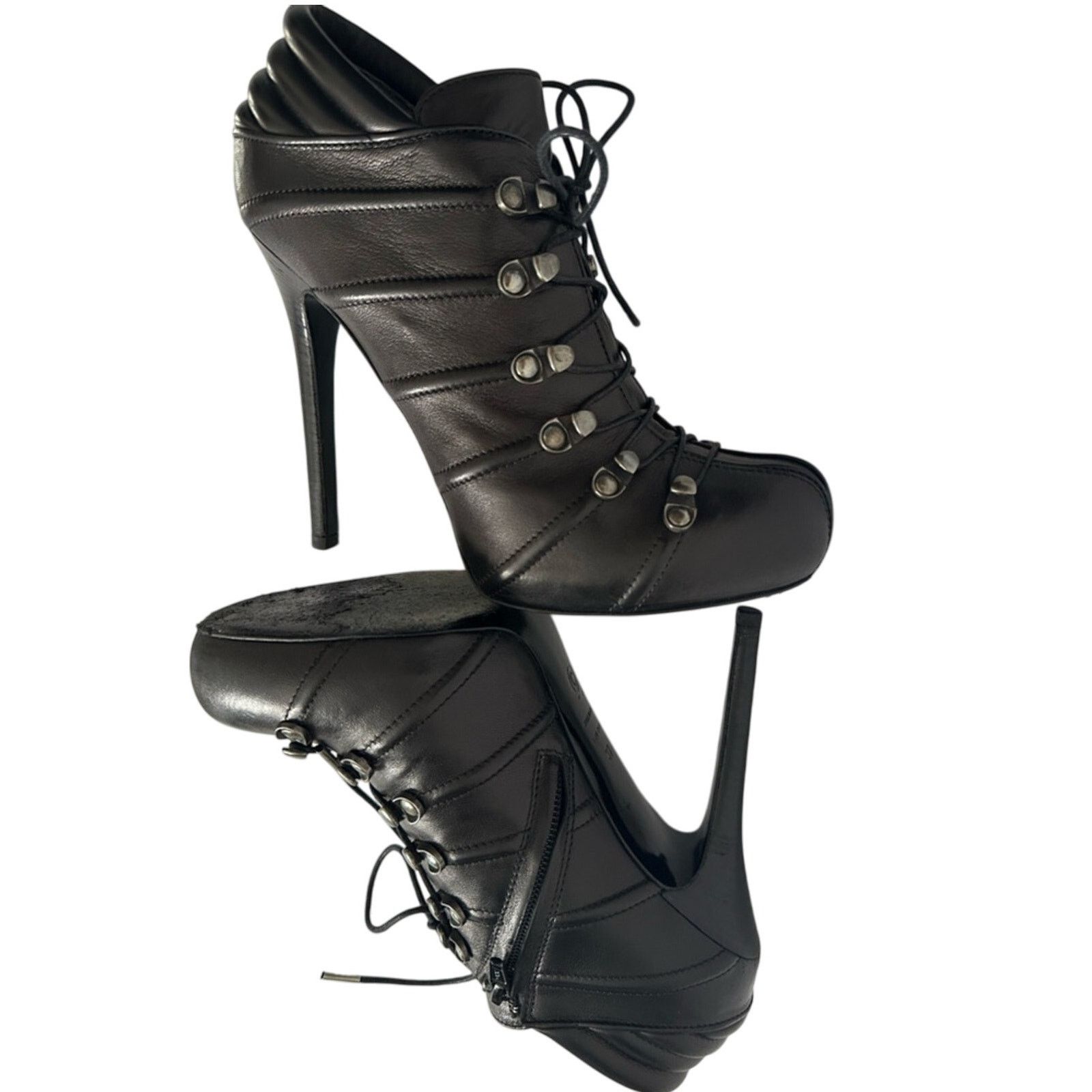 Alexander McQueen Studded Biker Booties Black IT 38 US 8 Stiletto Lace / Zip Size US 8 / IT 38 - 4 Thumbnail