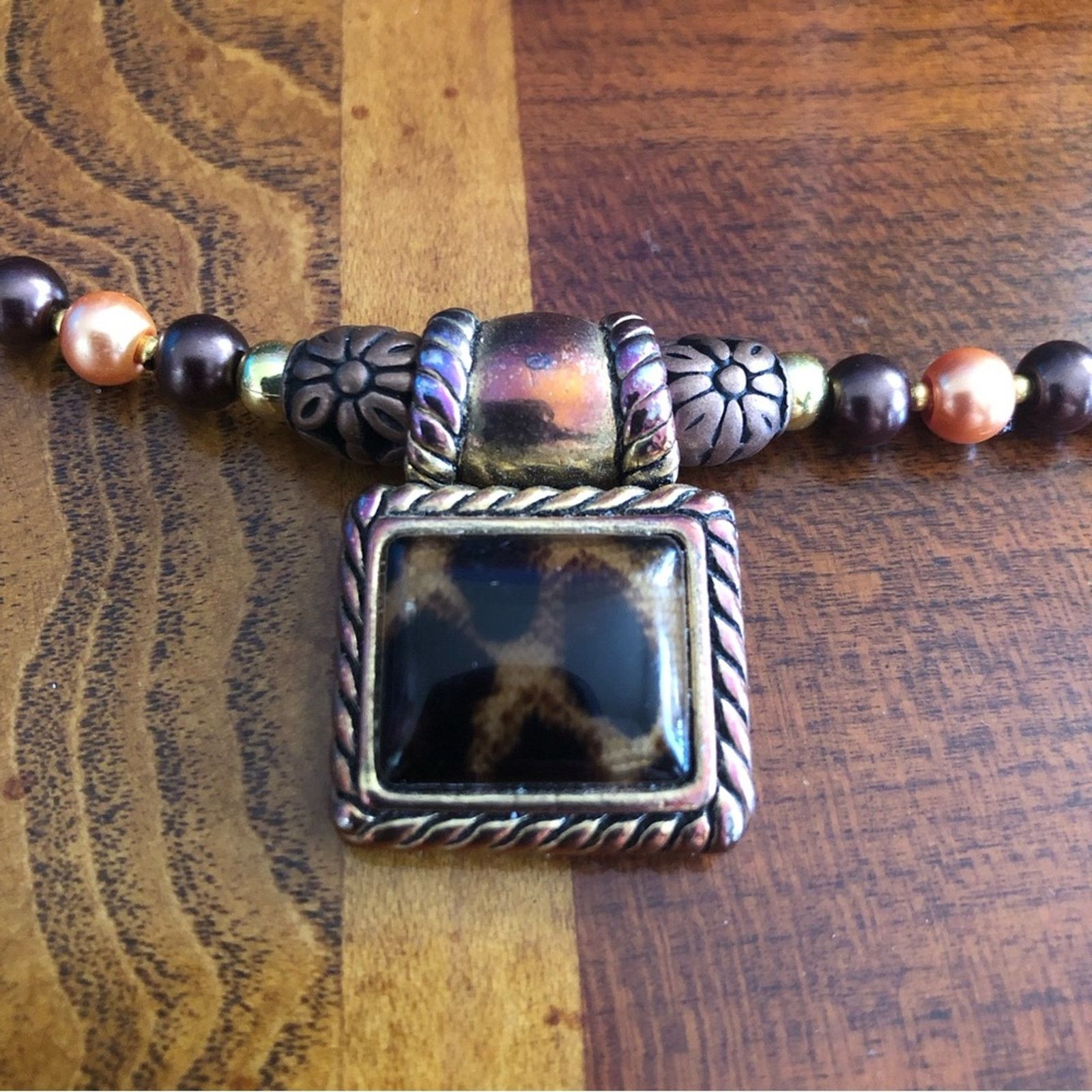 Handmade Handcrafted repurpose dome animal print glass Pearl necklace Size ONE SIZE - 9 Thumbnail