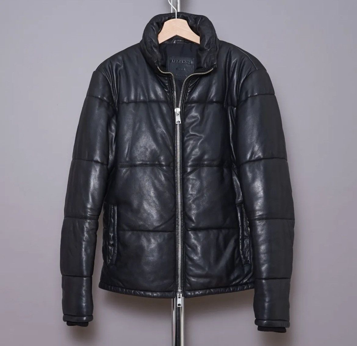 image of Allsaints Leather Puffer in Black, Men's (Size Small)