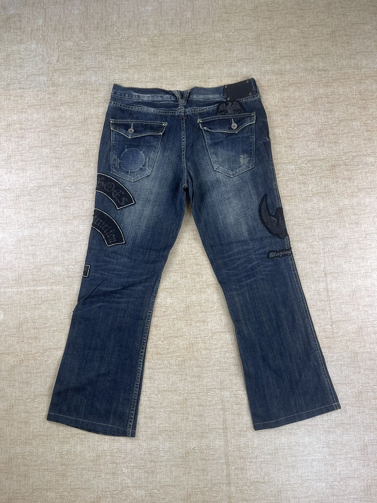 semanticdesign VINTAGE SEMANTIC DESIGN Punk Style Flared Patch Denim Pants Size US 34 / EU 50 - 8 Thumbnail