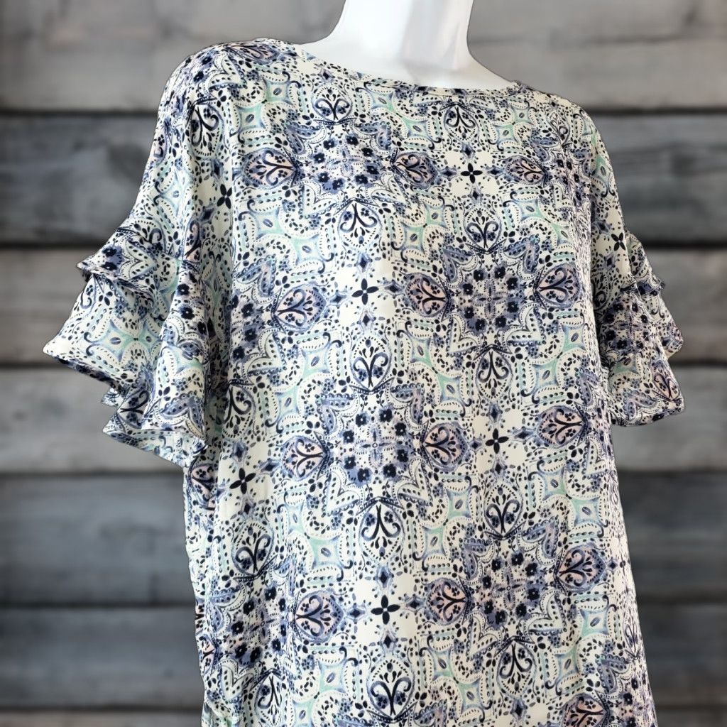 Vintage Maurices Womens Blouse Shirt Medium Green Printed Ruffle Sleeve Vintage No Size M / US 6-8 / IT 42-44 - 1 Thumbnail