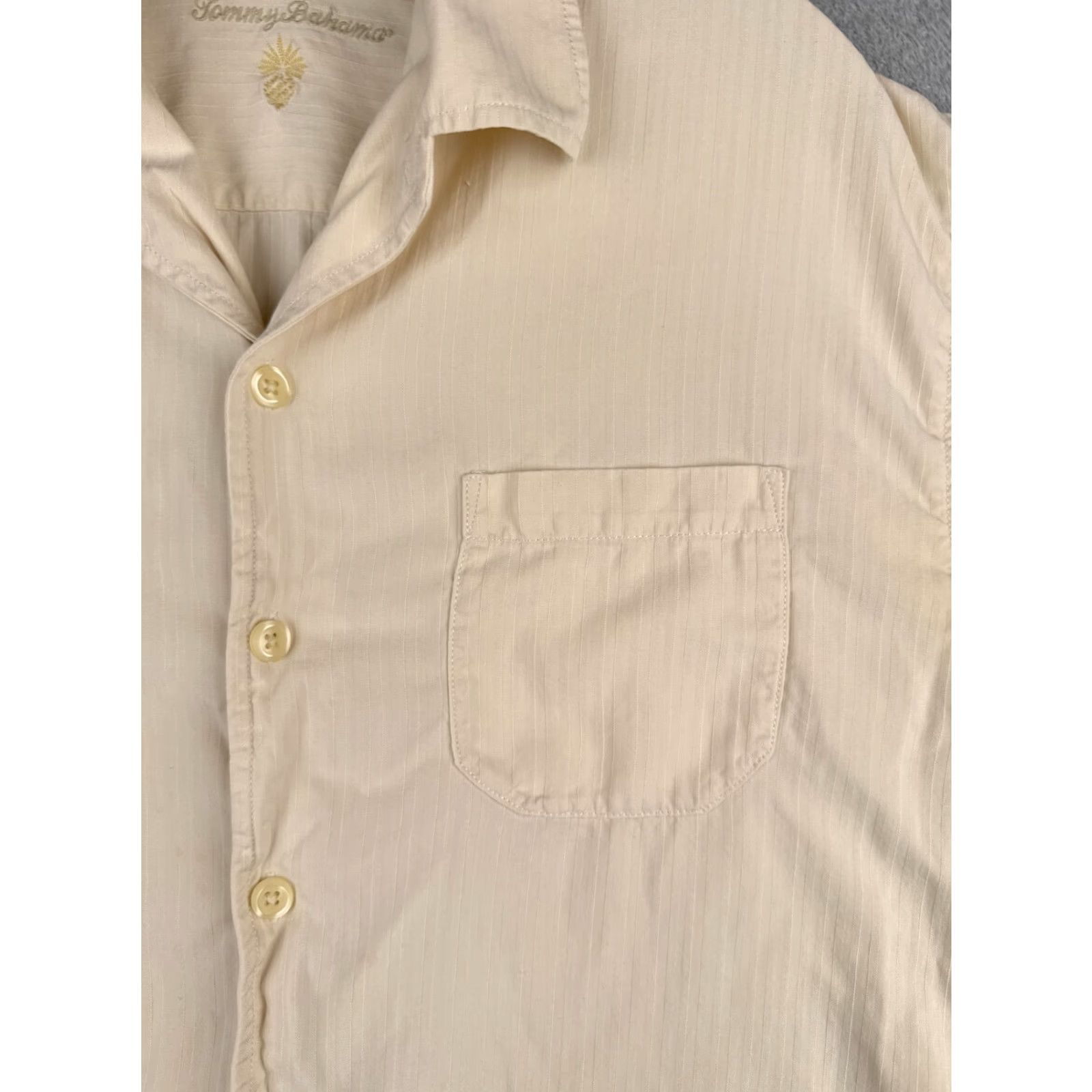 Tommy Bahama Tommy Bahama Shirt Men Large Ivory Stripe 100% Silk Button Up Hawaiian Pocket Size US L / EU 52-54 / 3 - 6 Thumbnail