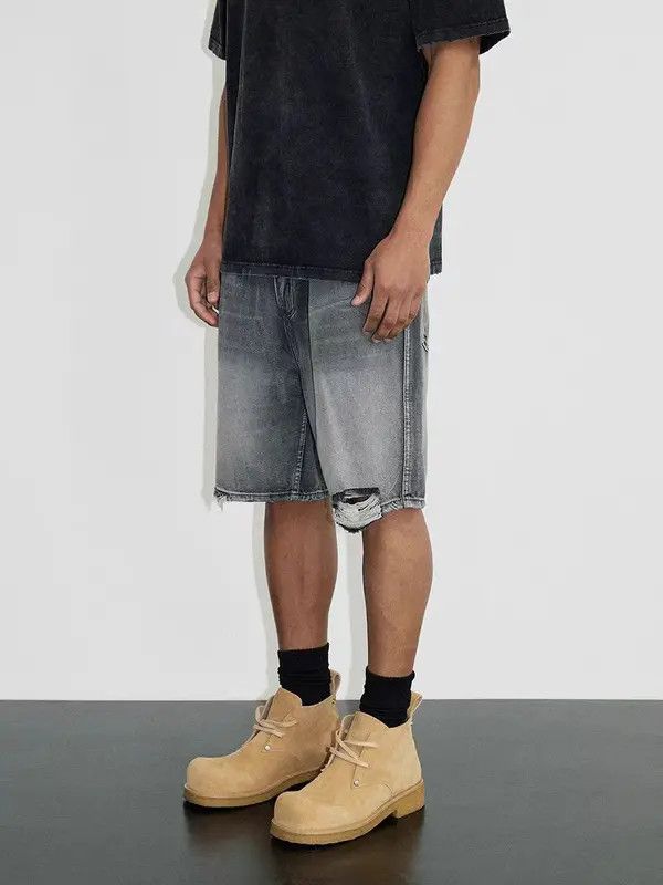 Japanese Brand VIBE Street skateboard hip hop ripped washed denim shorts Size US 33 - 1 Thumbnail