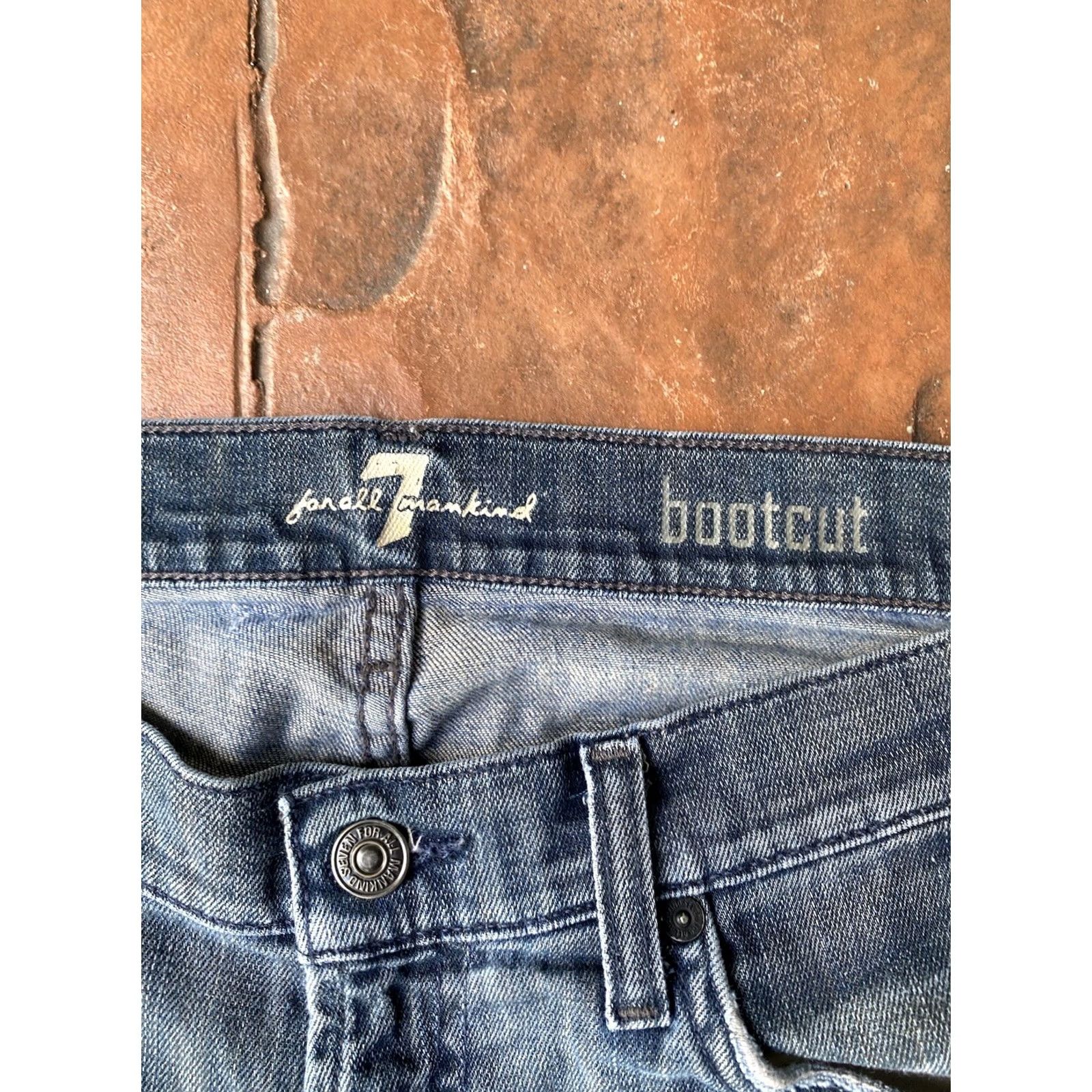 7 For All Mankind VINTAGE 7 FOR ALL MANKIND Bootcut Denim Jeans Mens 33 Blue Distressed Size US 33 - 2 Thumbnail