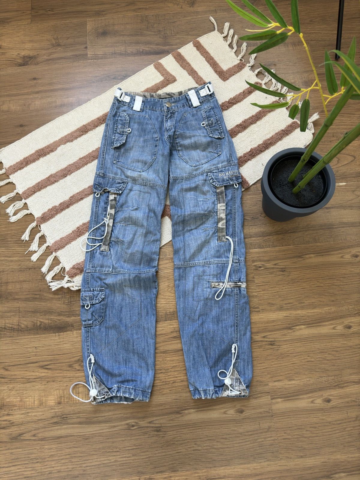 VINTAGE AVANT GARDE MULTIPOCKET CARGO DENIM TIE JEANS PANTS