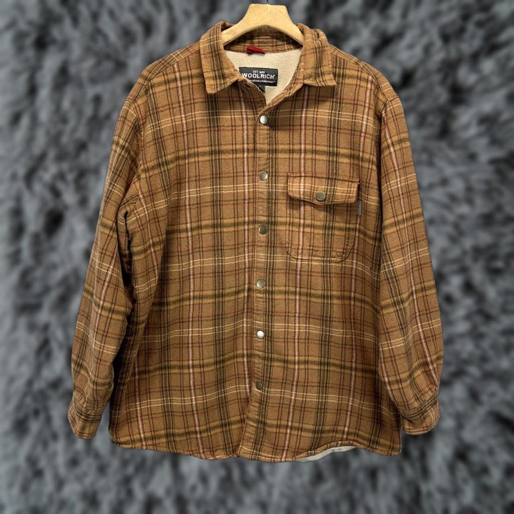 VINTAGE Woolrich Shirt Jacket Shacket Men L Multicolor Plaid Fleece-Lined Full Snap